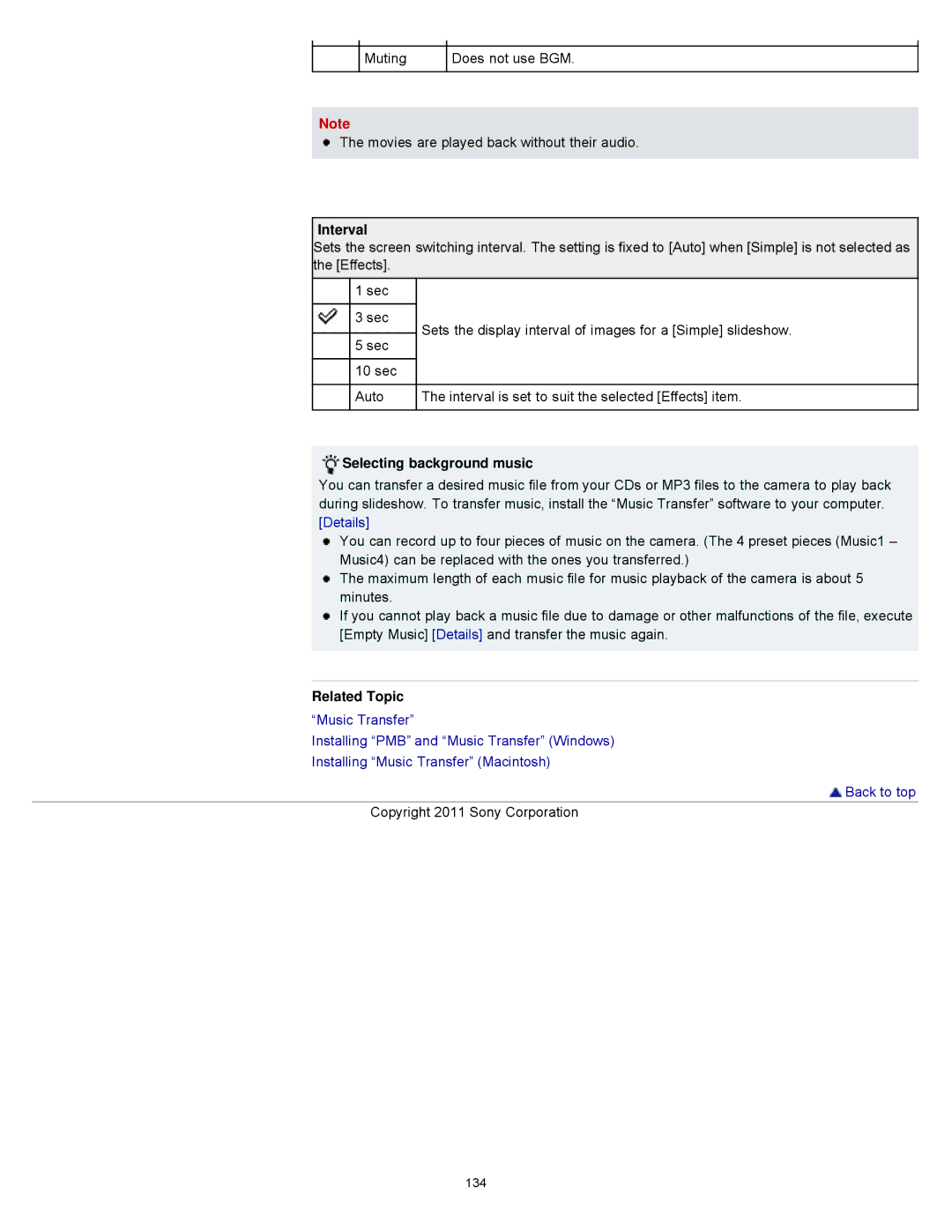 Sony DSCWX9 manual Interval, Selecting background music 