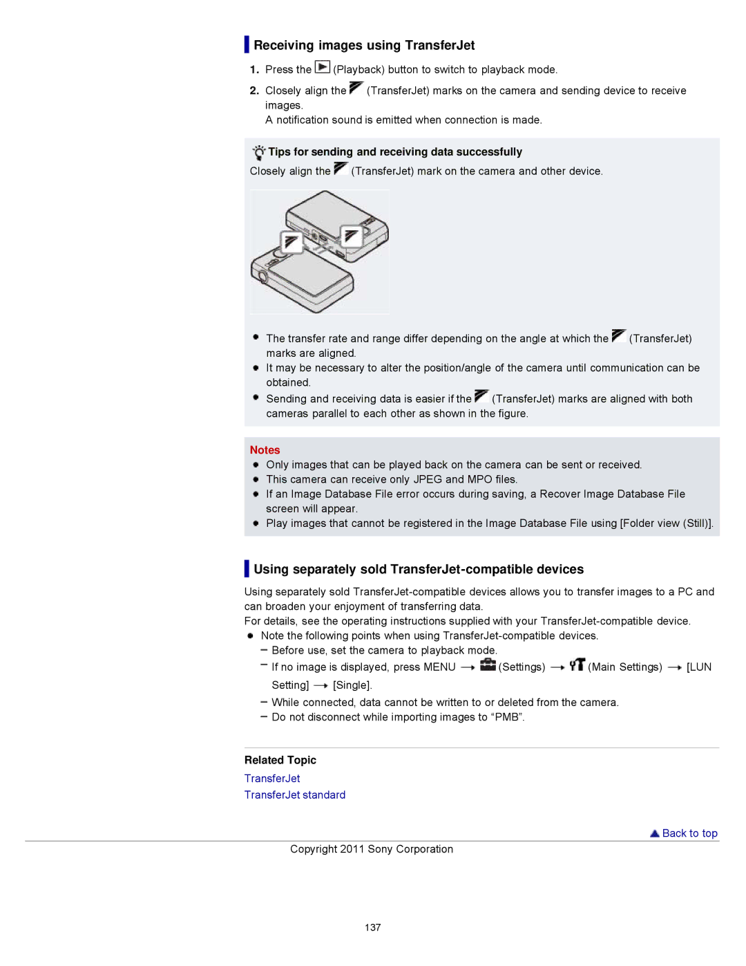 Sony DSCWX9 manual Receiving images using TransferJet, Using separately sold TransferJet-compatible devices 