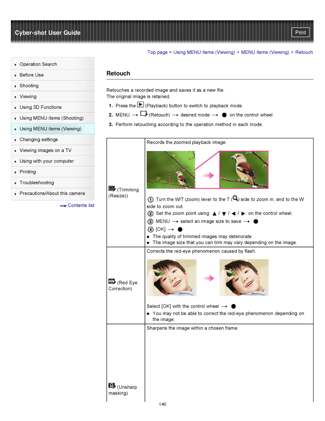 Sony DSCWX9 manual Retouch 