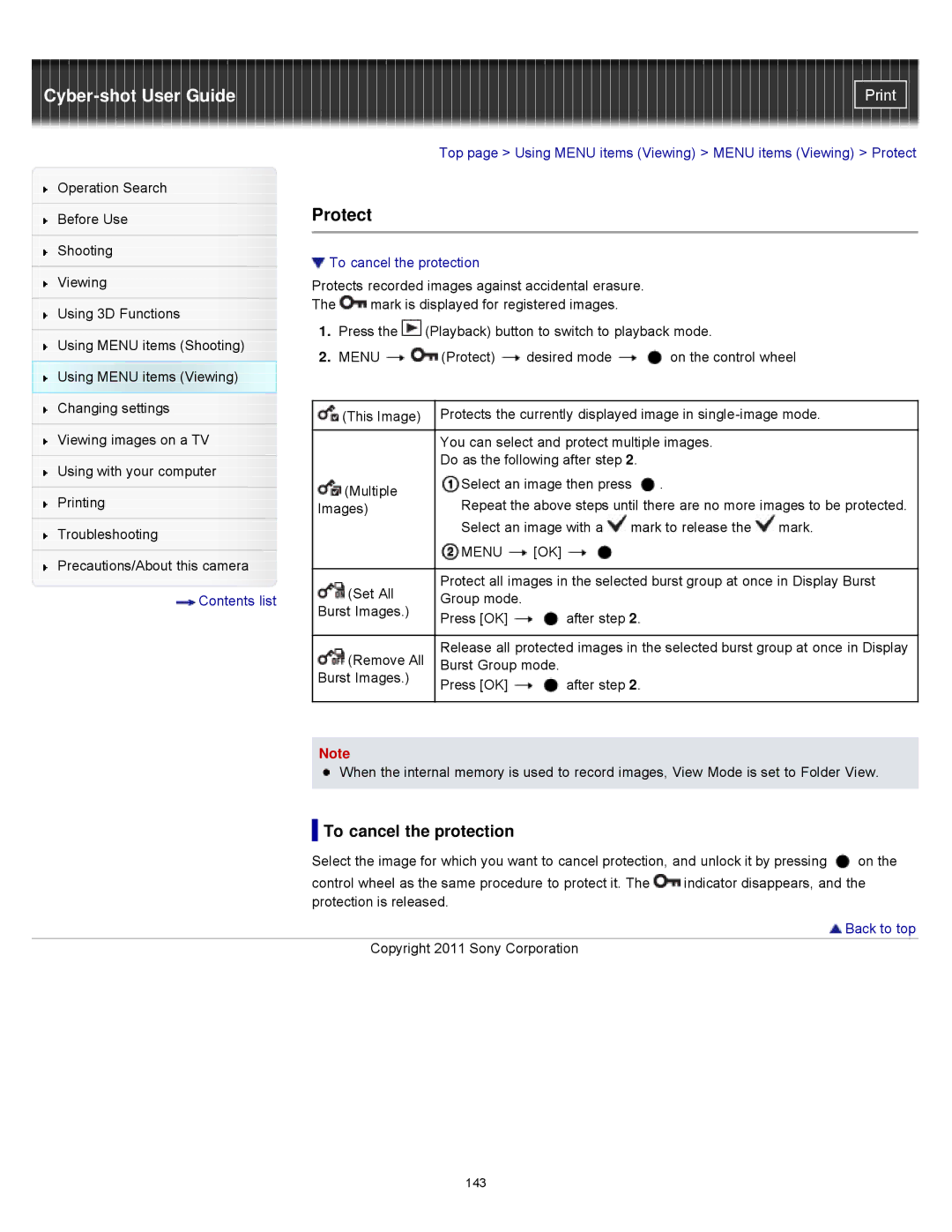 Sony DSCWX9 manual Protect, To cancel the protection 