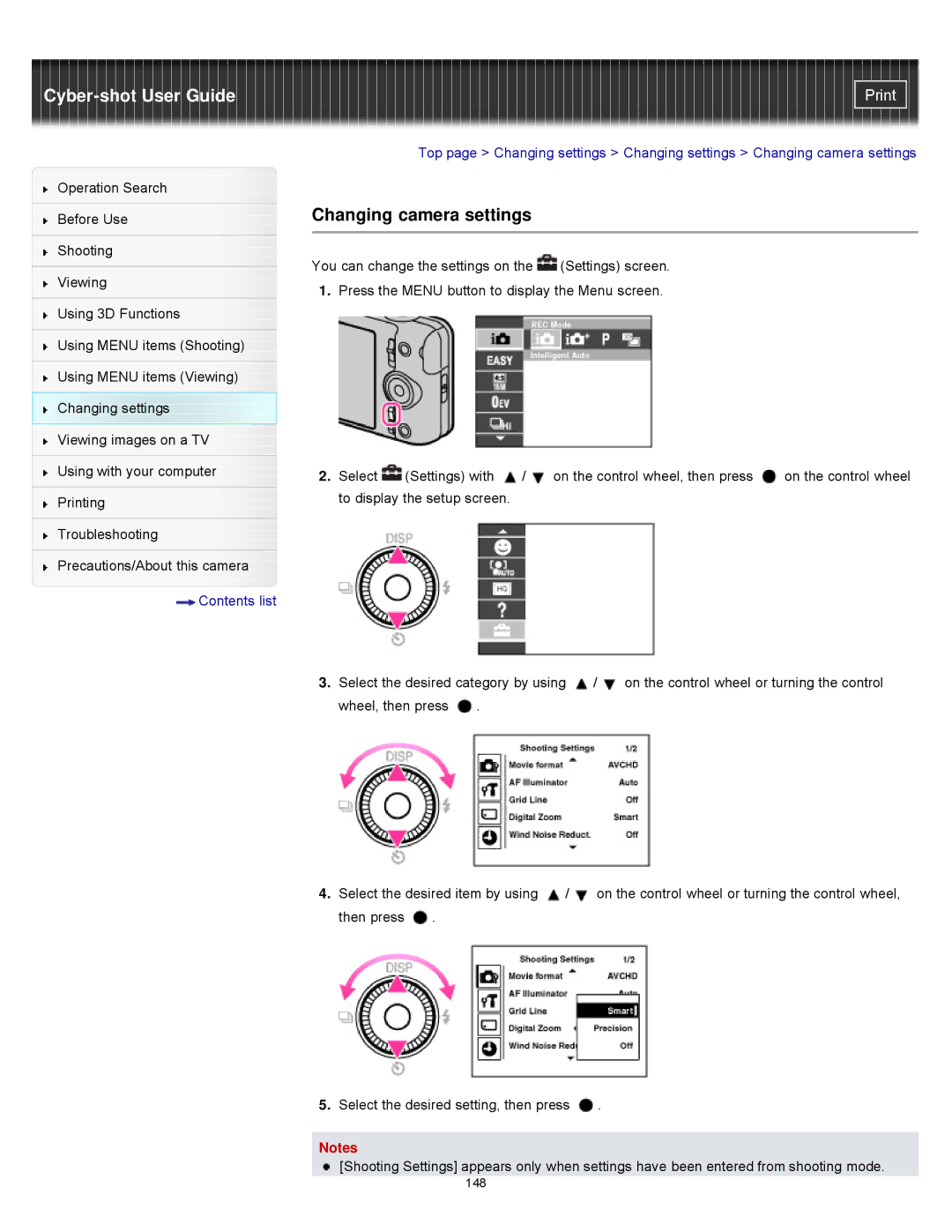 Sony DSCWX9 manual Changing camera settings 