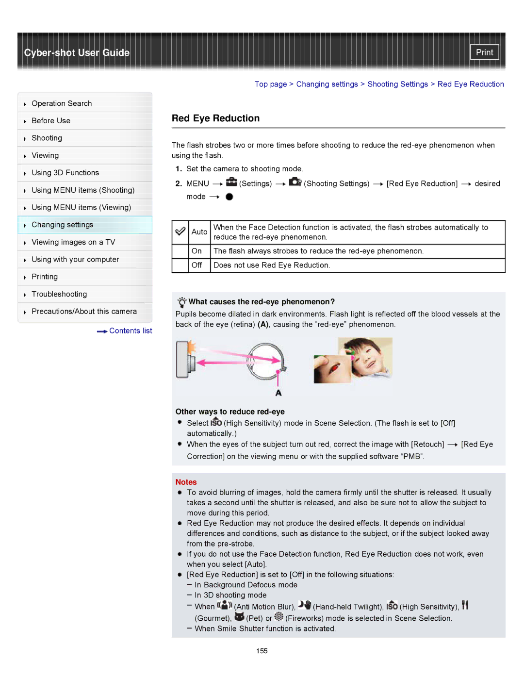 Sony DSCWX9 manual Red Eye Reduction, What causes the red-eye phenomenon?, Other ways to reduce red-eye 