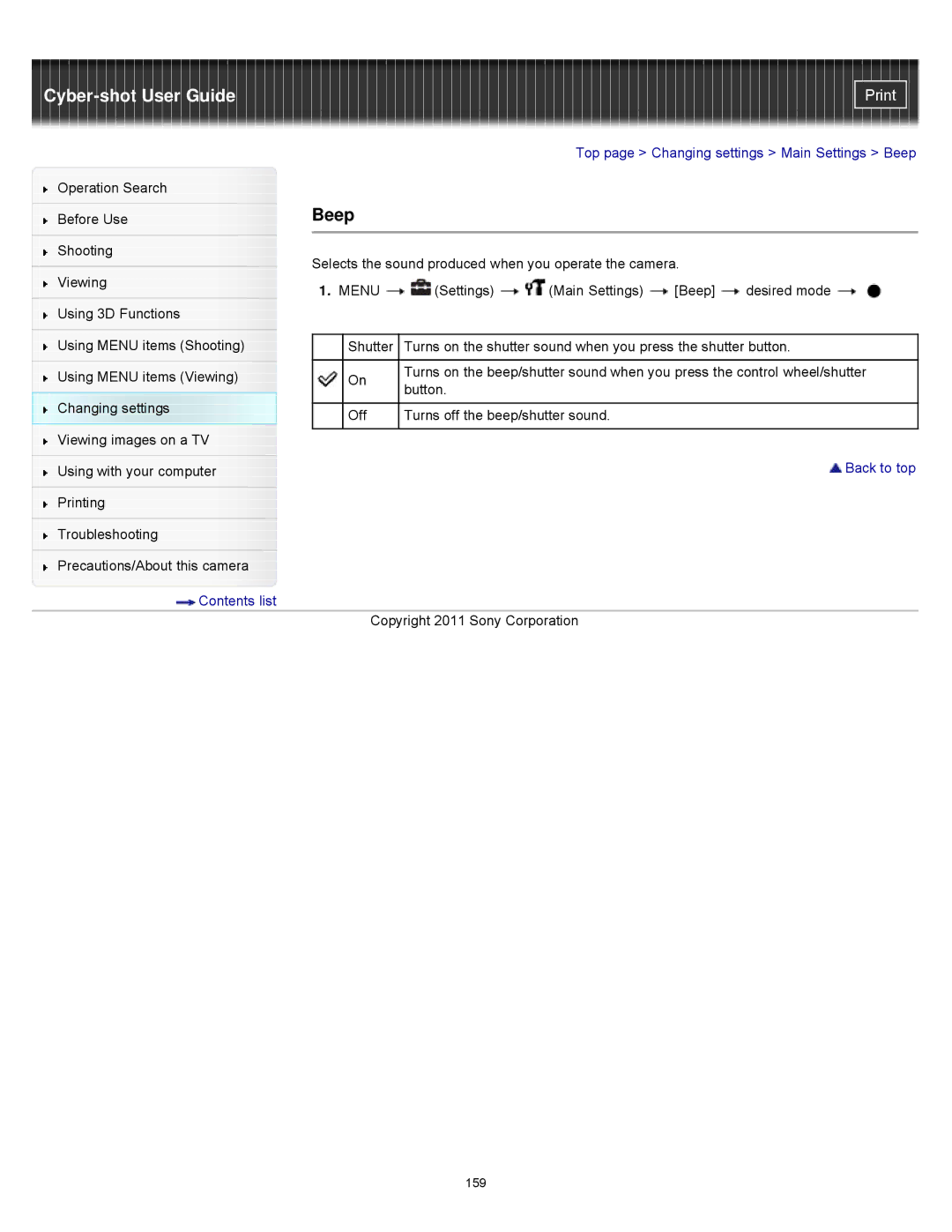 Sony DSCWX9 manual Beep 