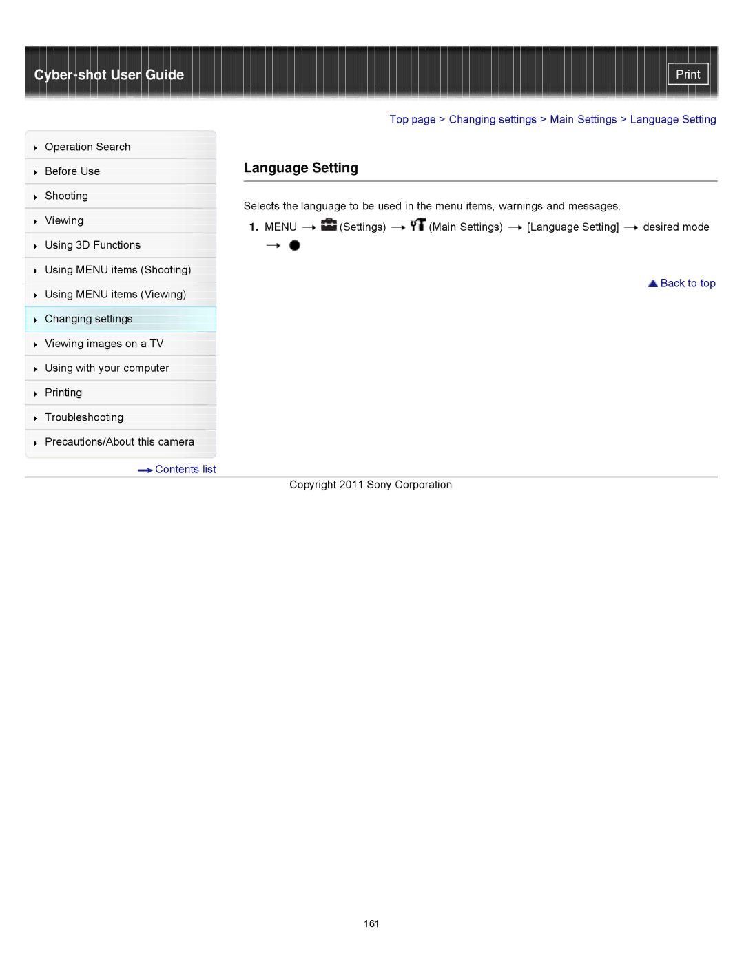 Sony DSCWX9 manual Language Setting 