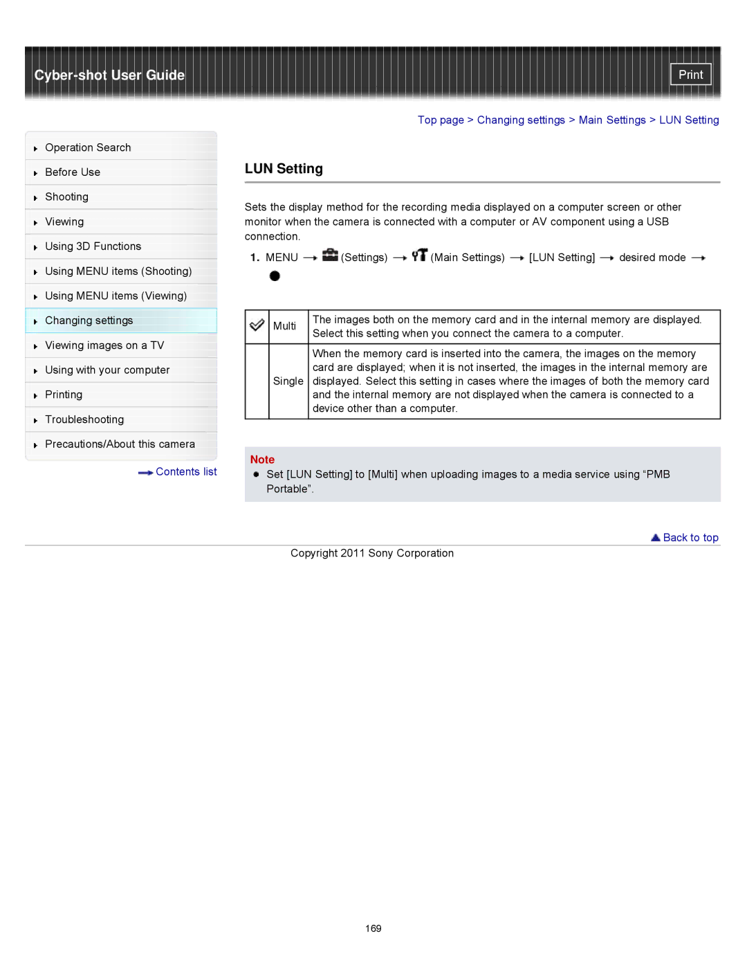 Sony DSCWX9 manual LUN Setting 