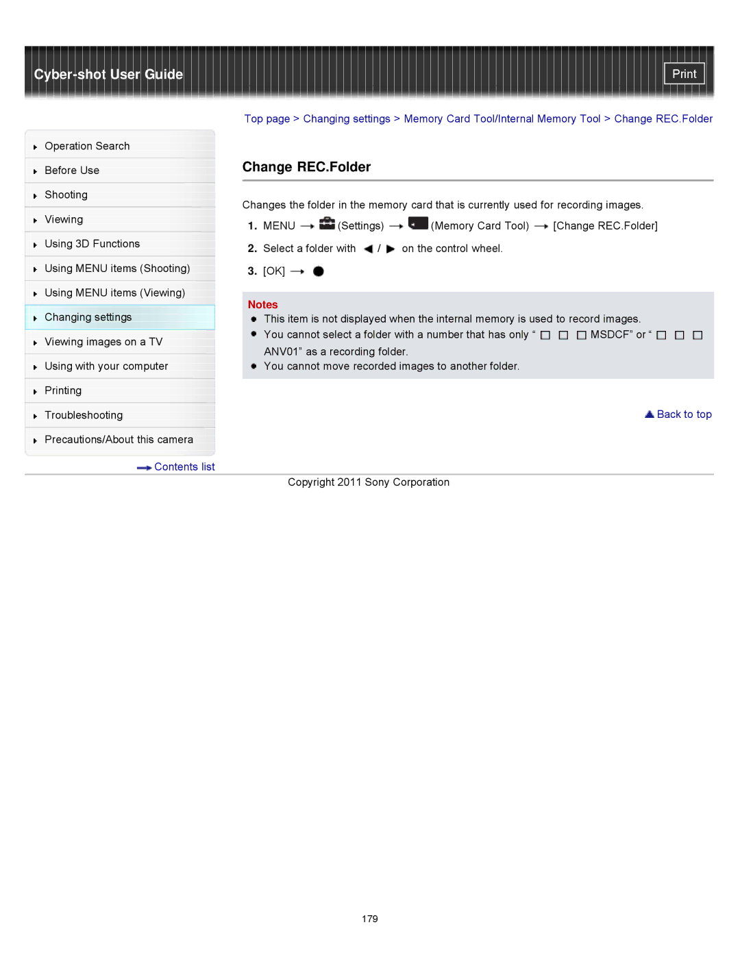 Sony DSCWX9 manual Change REC.Folder 