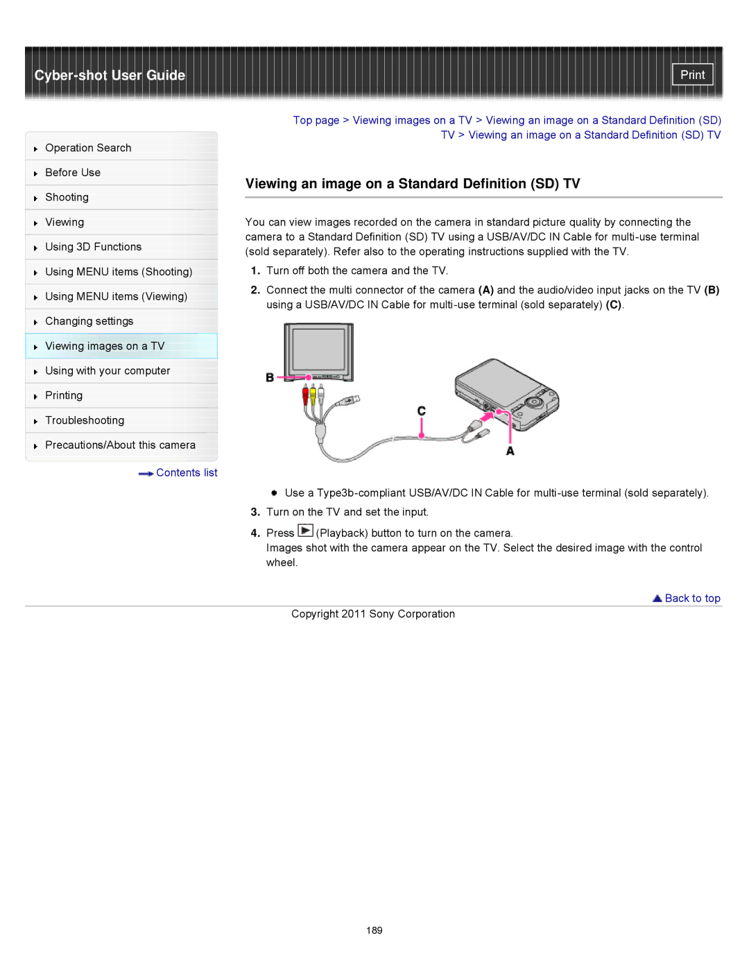 Sony DSCWX9 manual Viewing an image on a Standard Definition SD TV 