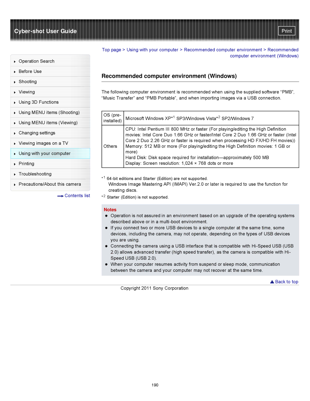 Sony DSCWX9 manual Recommended computer environment Windows 