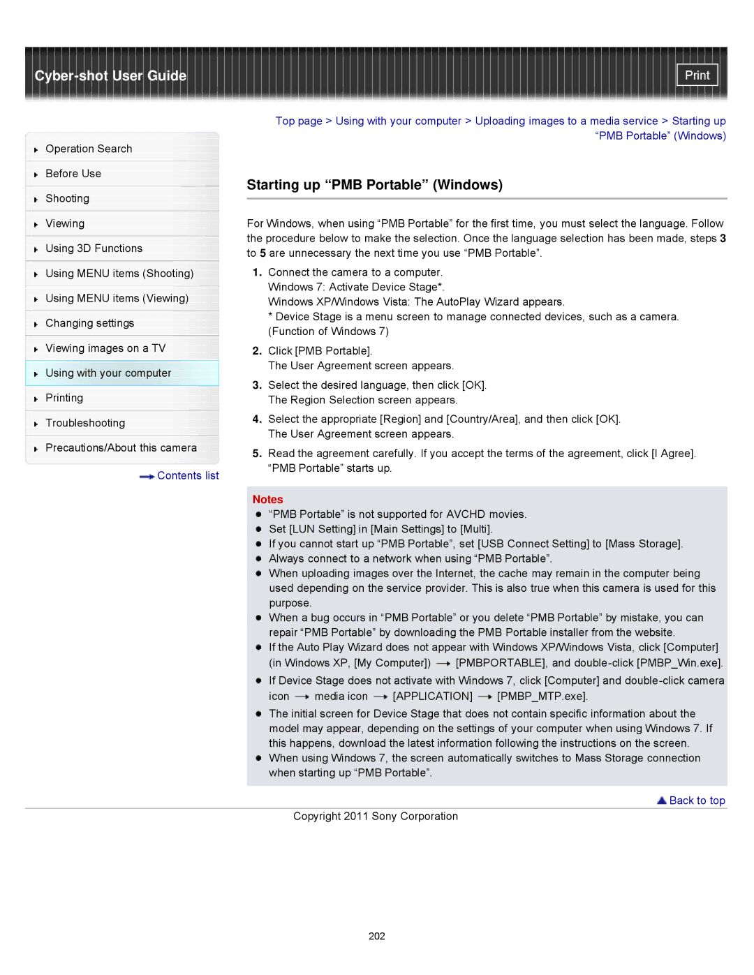 Sony DSCWX9 manual Starting up PMB Portable Windows, Application 