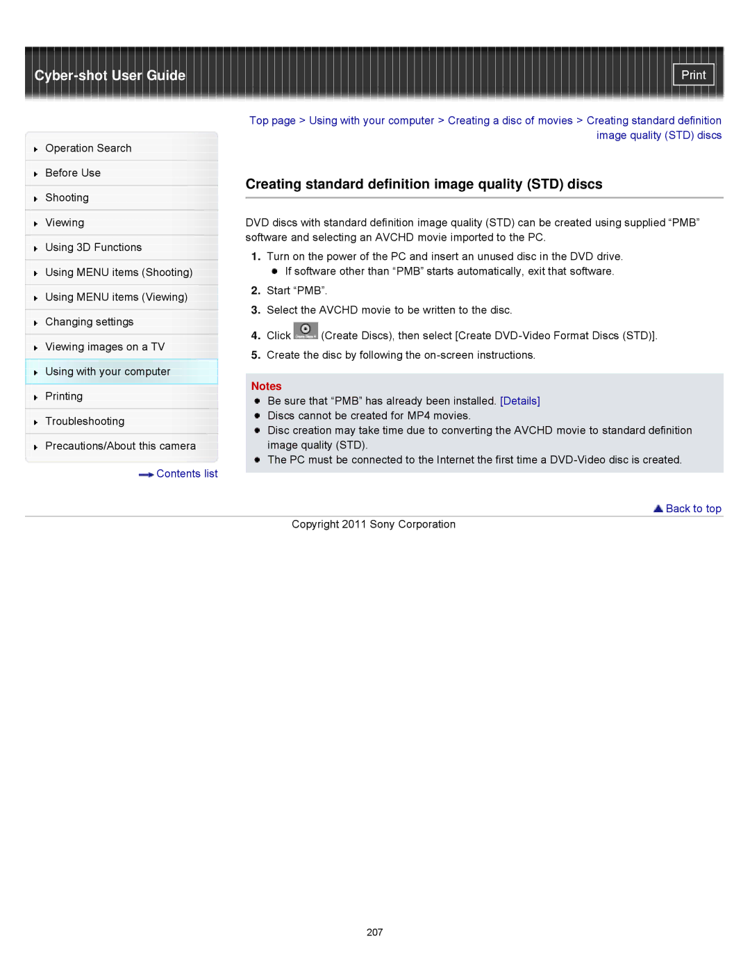 Sony DSCWX9 manual Creating standard definition image quality STD discs 