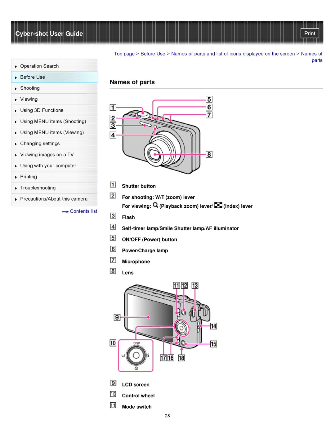 Sony DSCWX9 manual Names of parts 