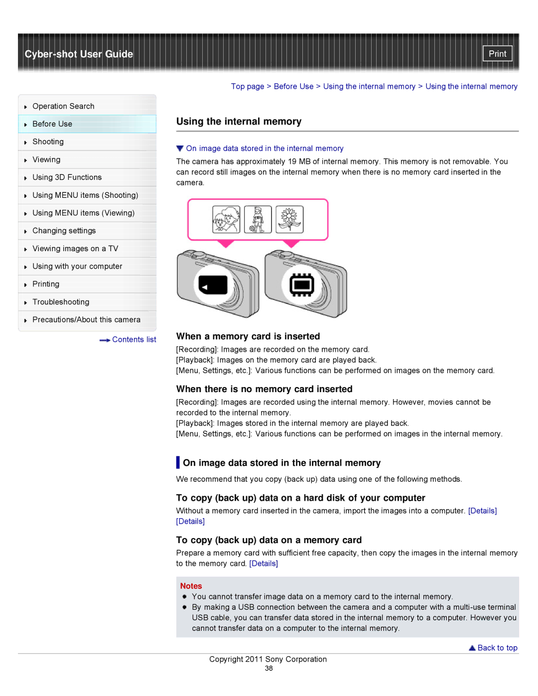 Sony DSCWX9 manual Using the internal memory 