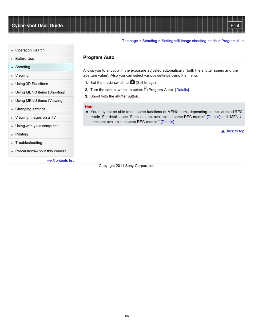 Sony DSCWX9 manual Program Auto 