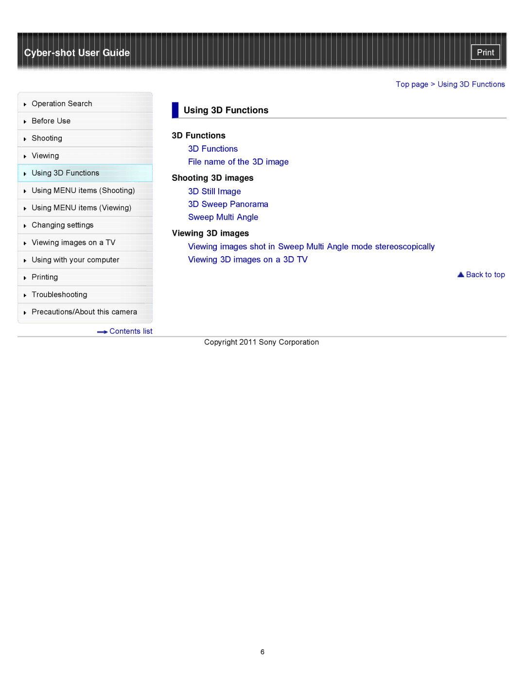 Sony DSCWX9 manual Using 3D Functions, Shooting 3D images, Viewing 3D images 