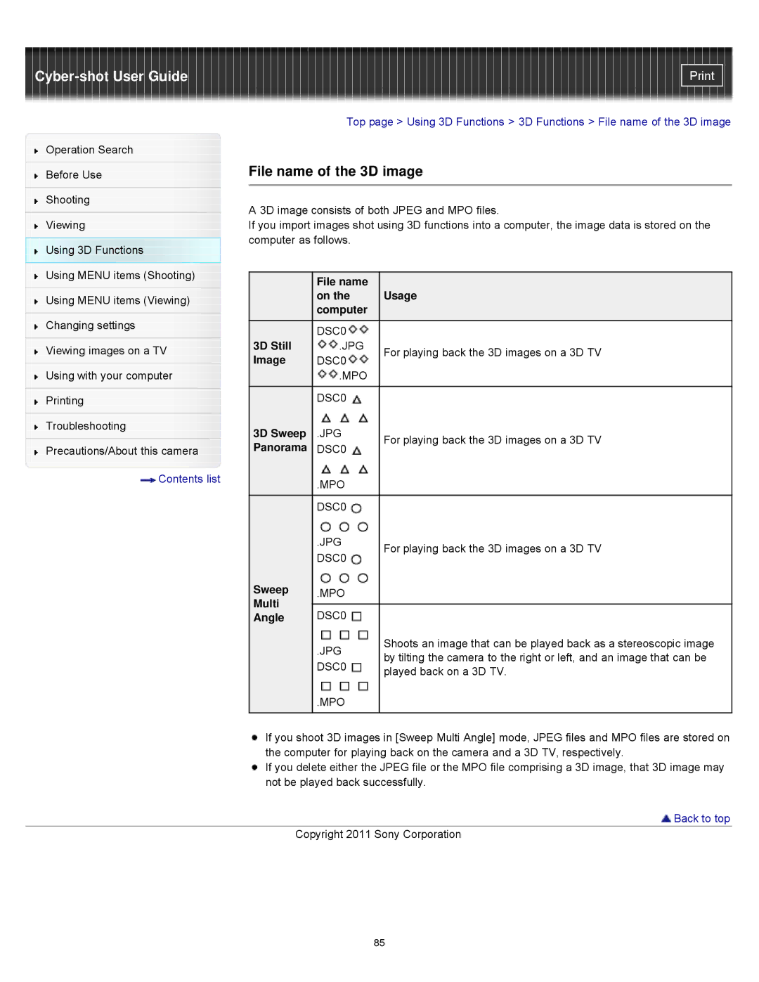 Sony DSCWX9 manual File name of the 3D image 