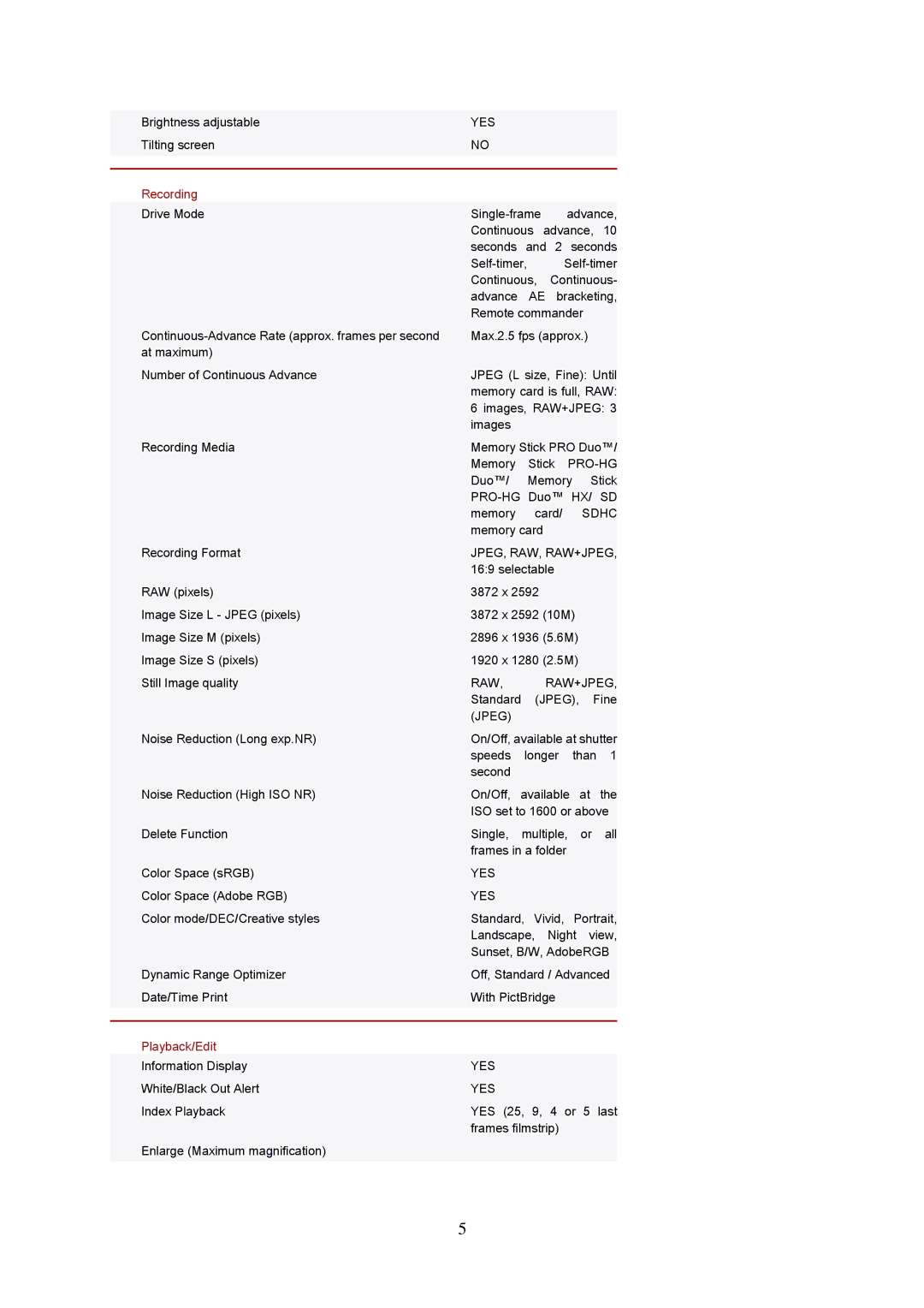 Sony DSLR-A230L specifications Recording, Playback/Edit 