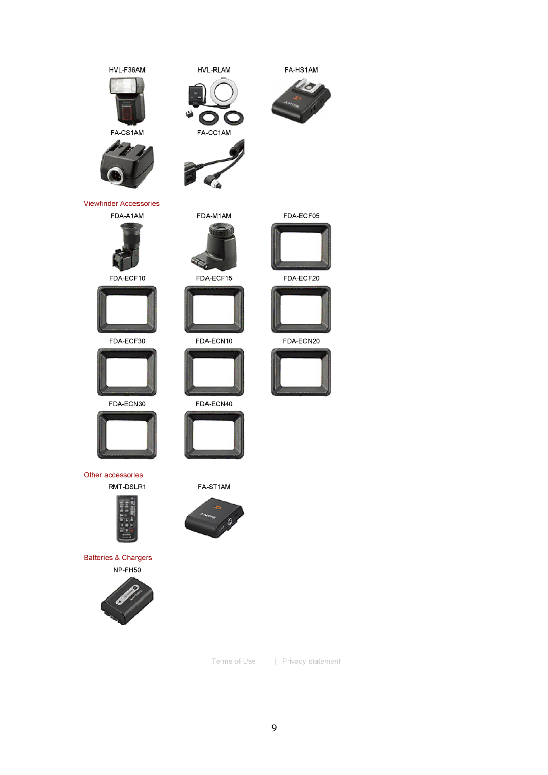 Sony DSLR-A230L specifications Viewfinder Accessories, Other accessories 