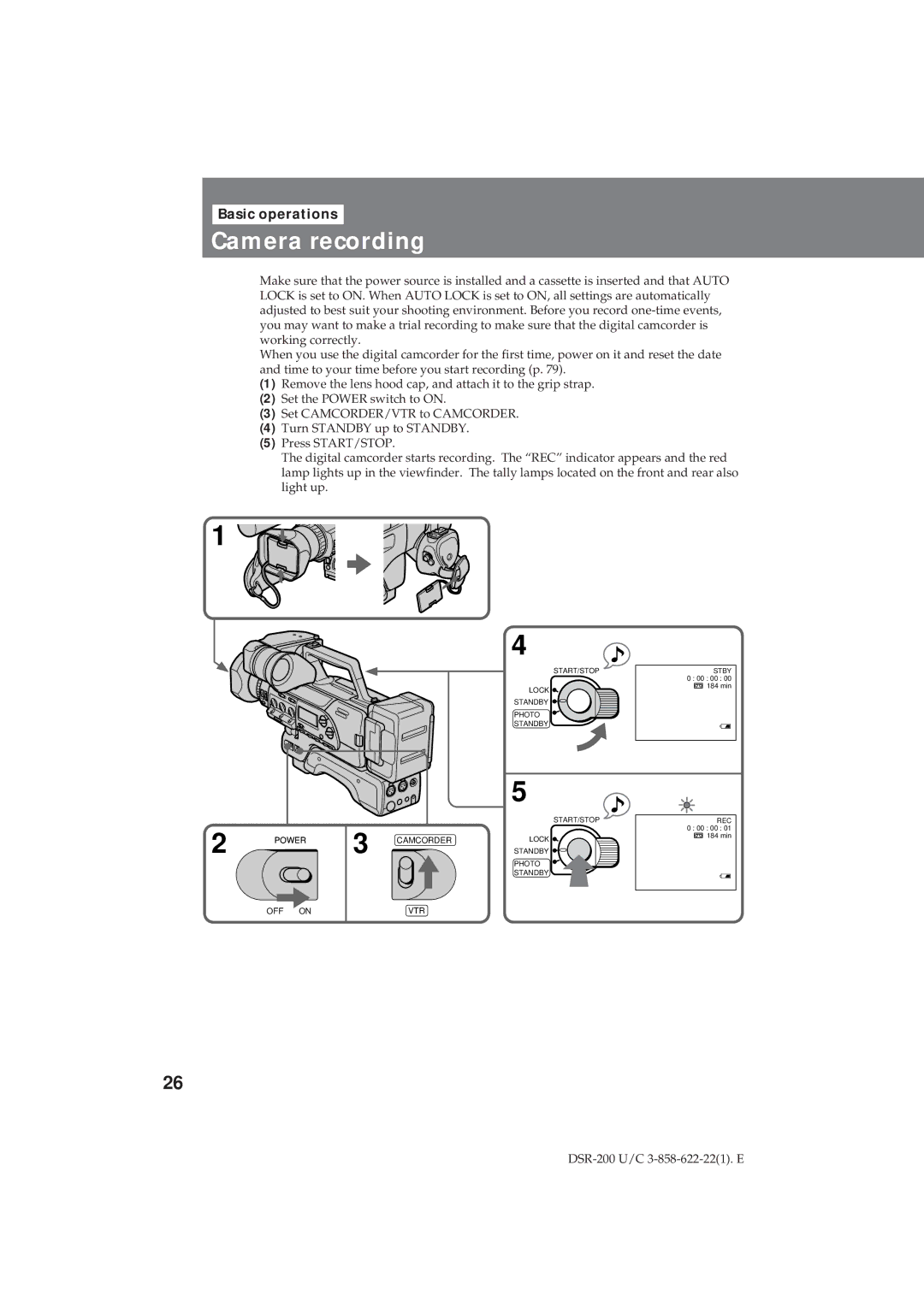 Sony DSR-200 operating instructions Camera recording, Basic operations 