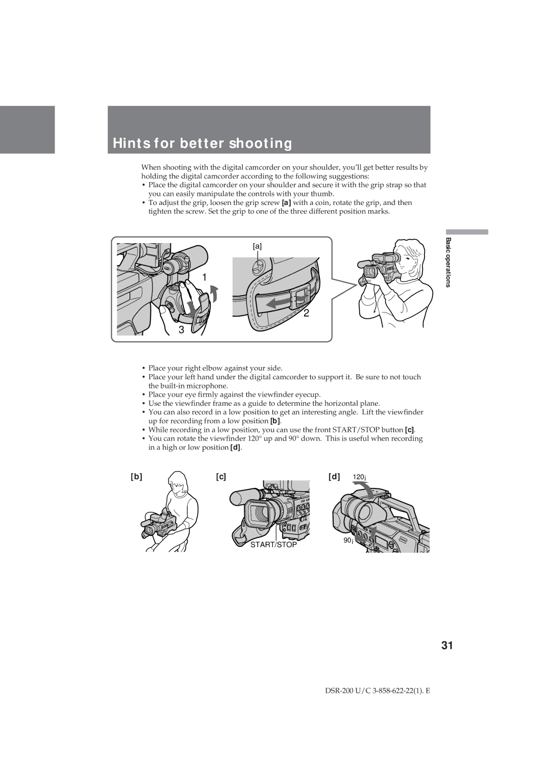 Sony DSR-200 operating instructions Hints for better shooting 