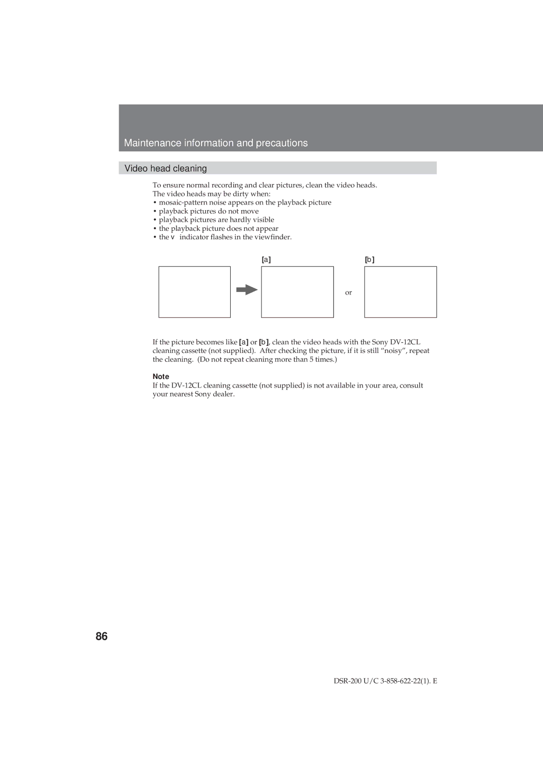 Sony DSR-200 operating instructions Maintenance information and precautions, Video head cleaning 