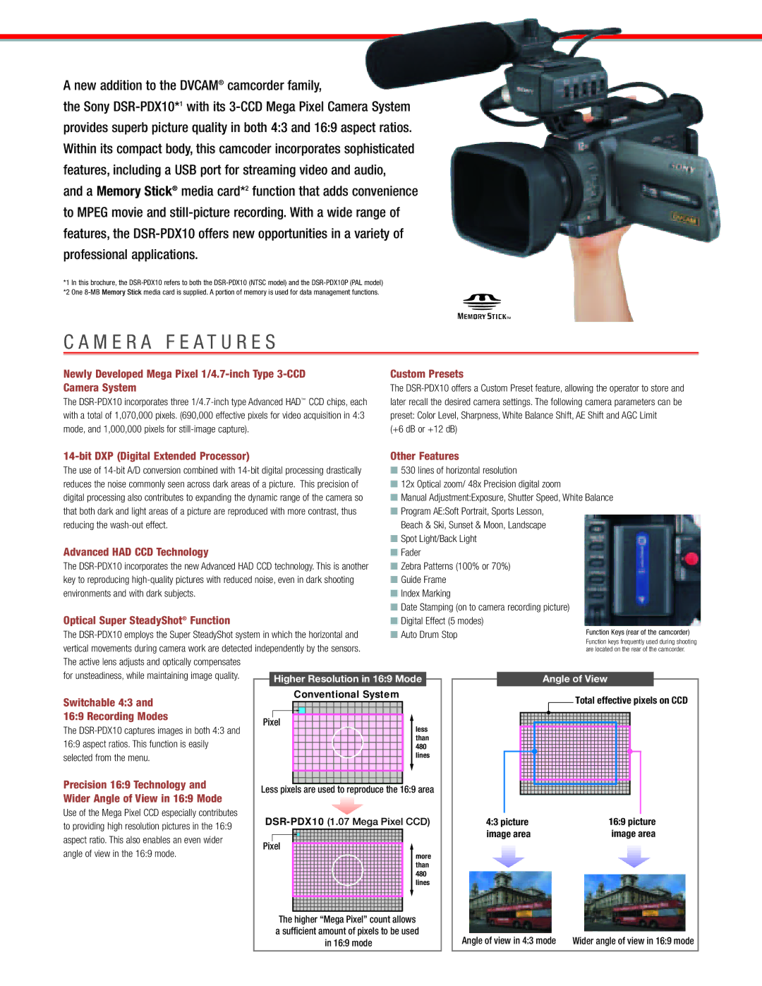 Sony DSR-PDX10 manual M E R a F E a T U R E S 