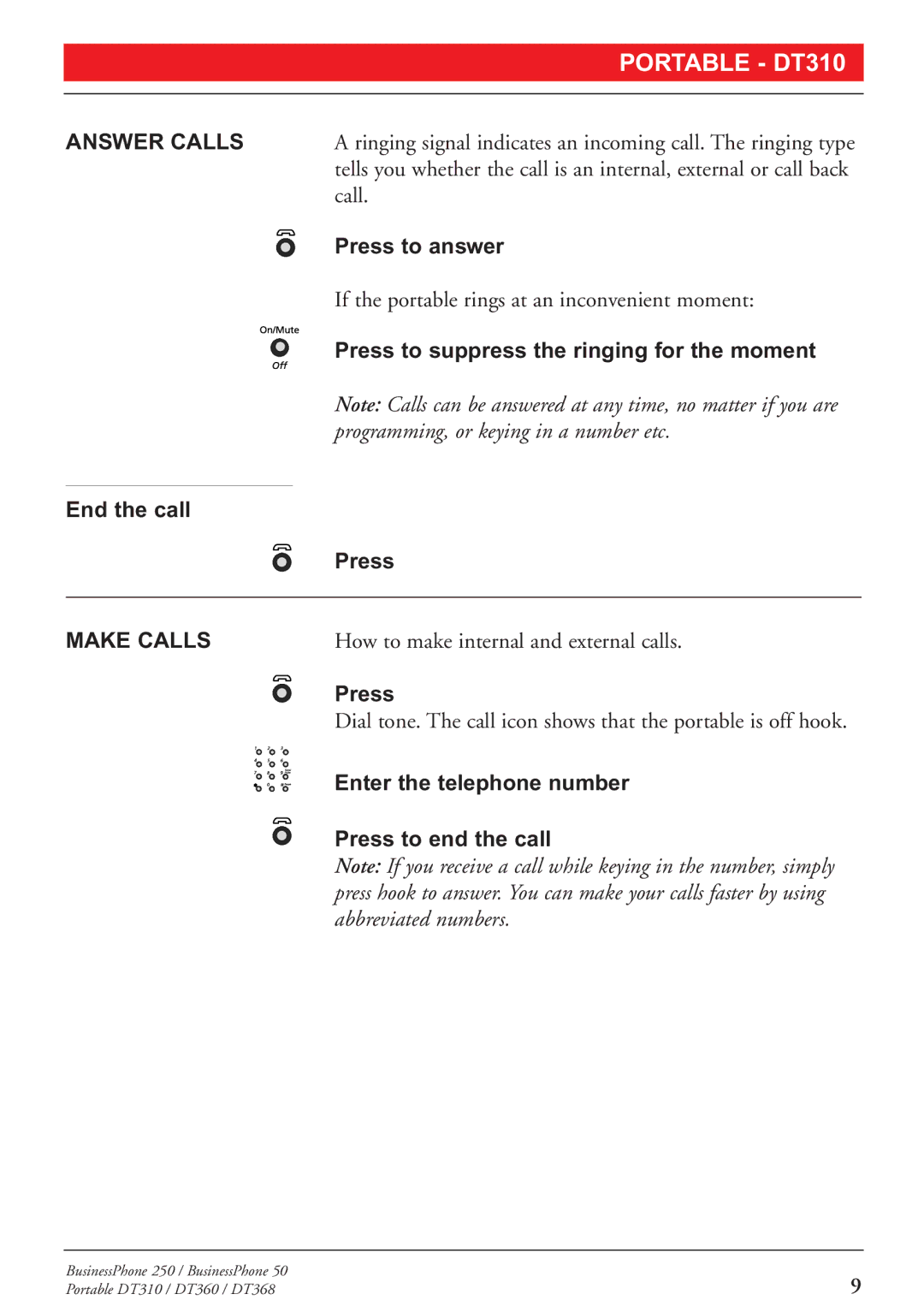 Sony DT368, DT310, DT360 manual Answer Calls, Make Calls 