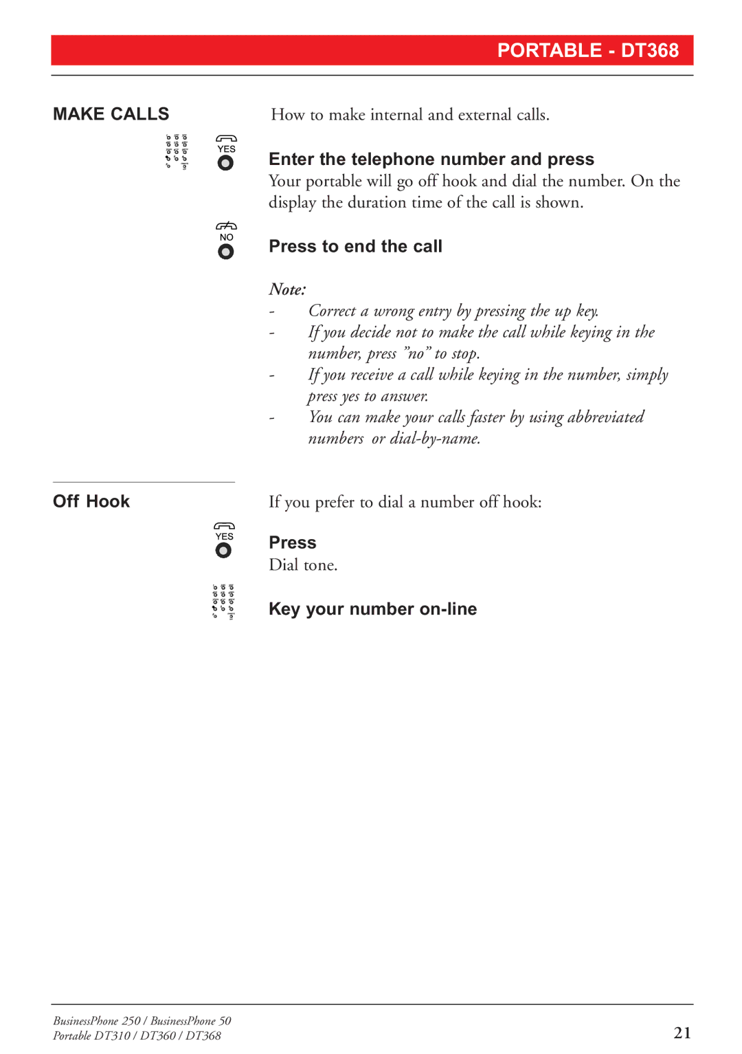 Sony DT368, DT310, DT360 manual Make Calls 