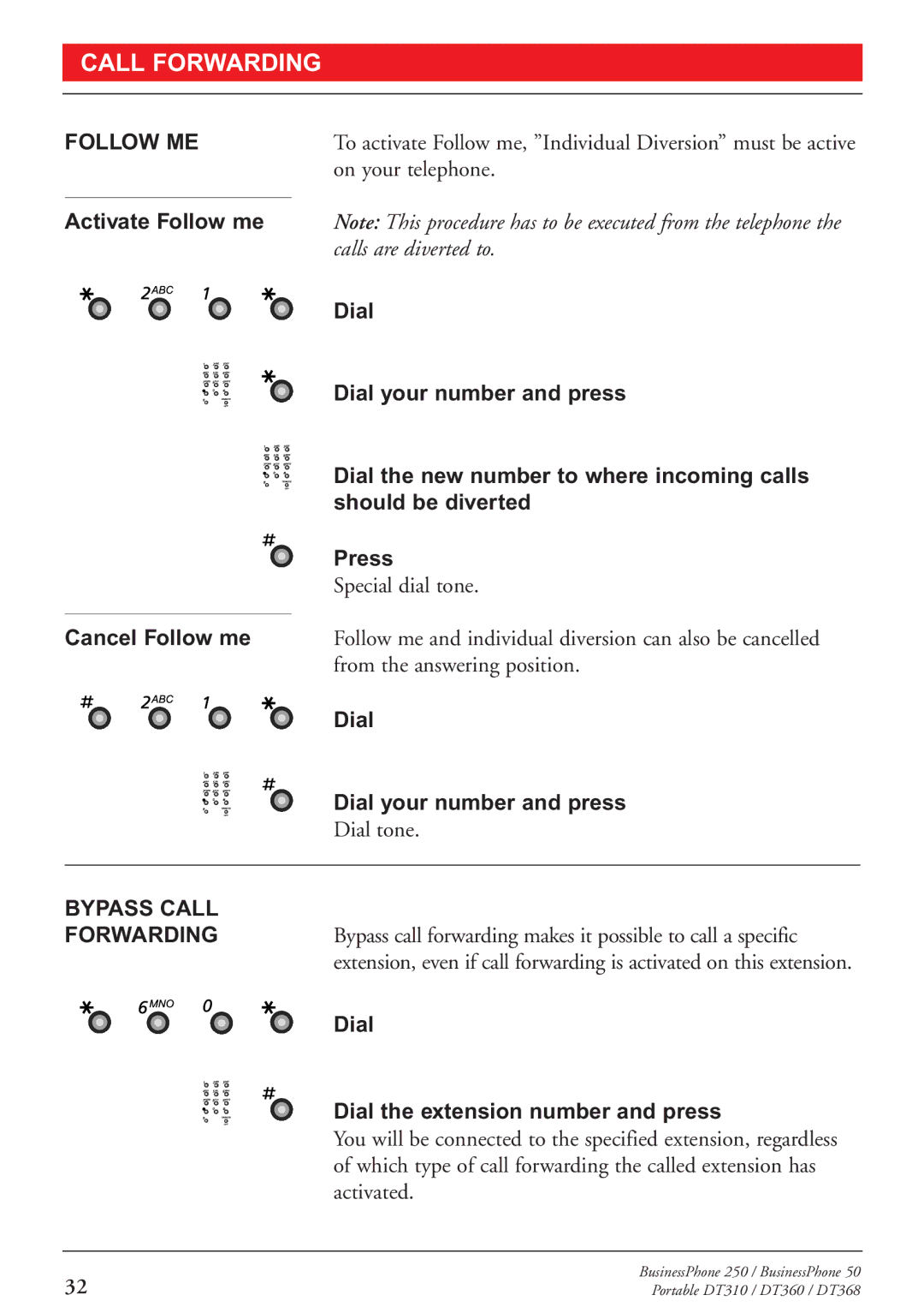 Sony DT360, DT310, DT368 manual Follow ME, Bypass Call 