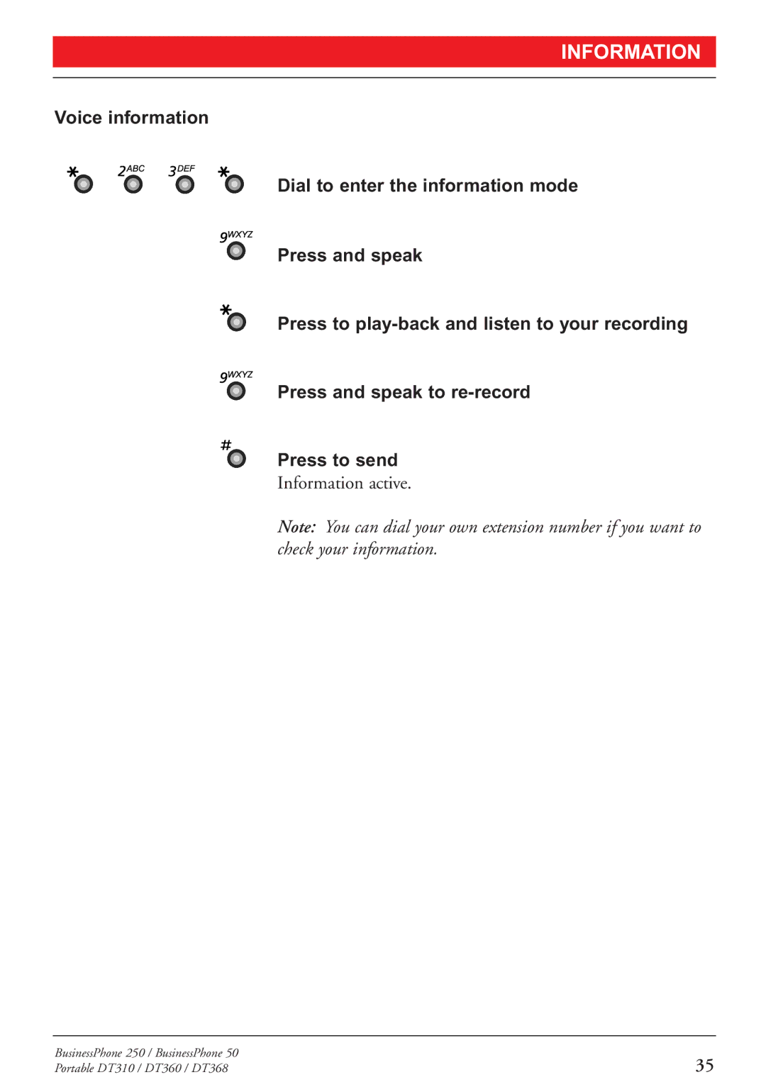 Sony DT360, DT310, DT368 manual Information 