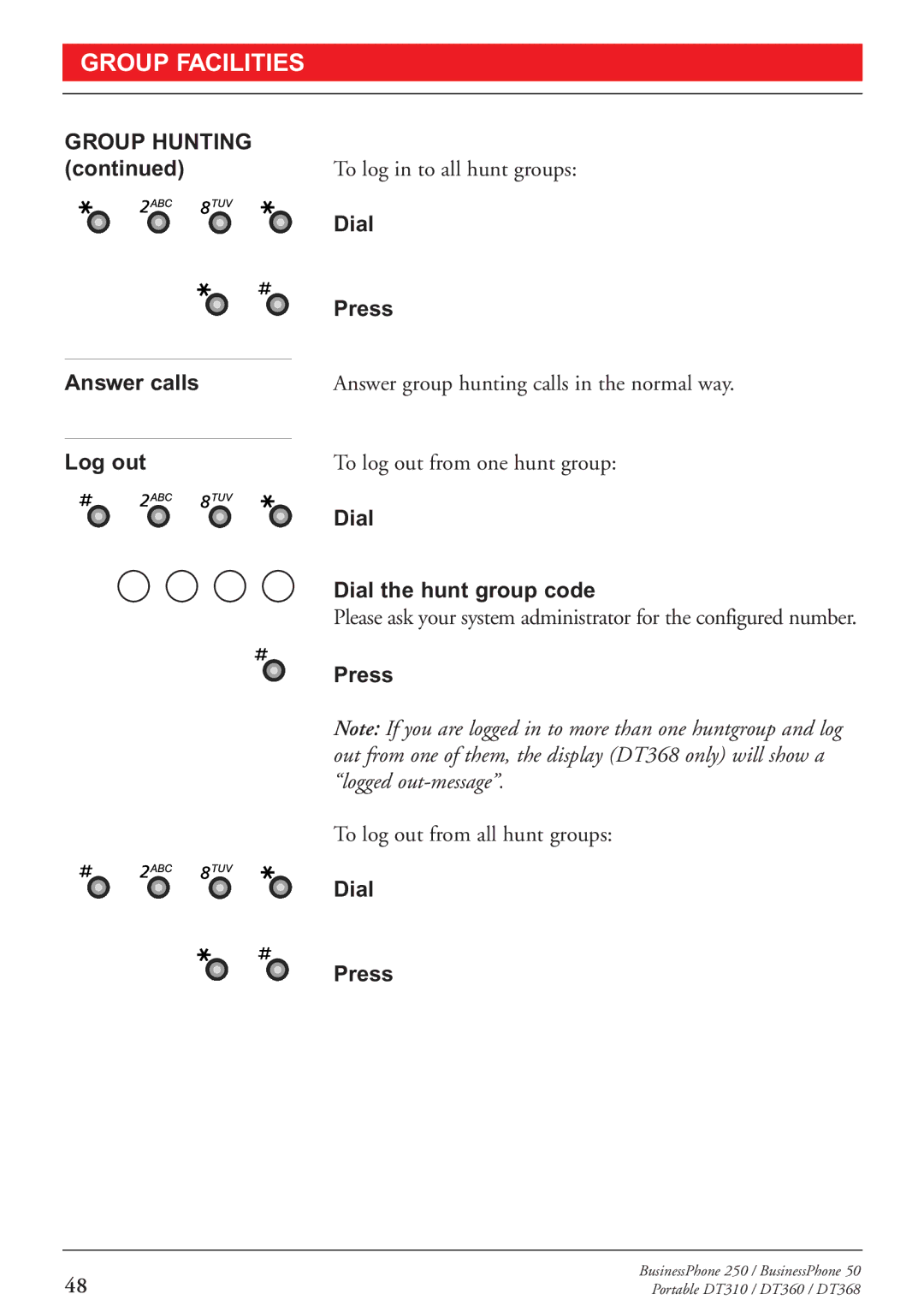 Sony DT368, DT310, DT360 manual Answer calls, Log out 