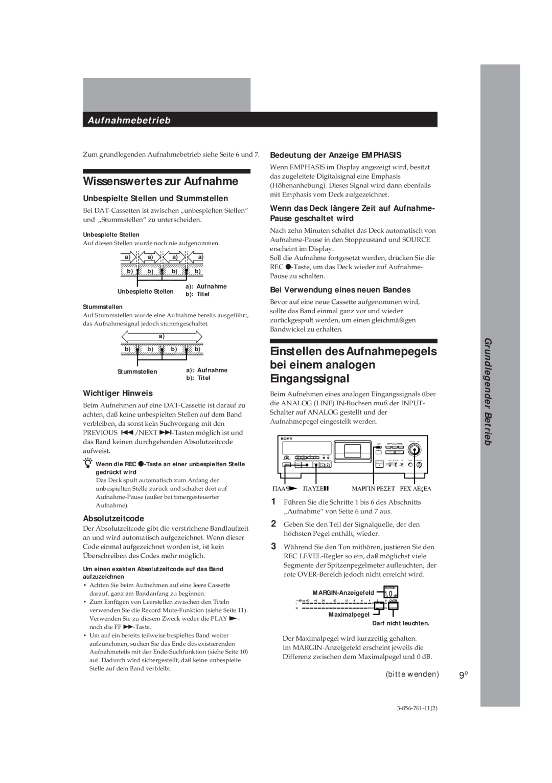 Sony DTC-A6 operating instructions Wissenswertes zur Aufnahme 