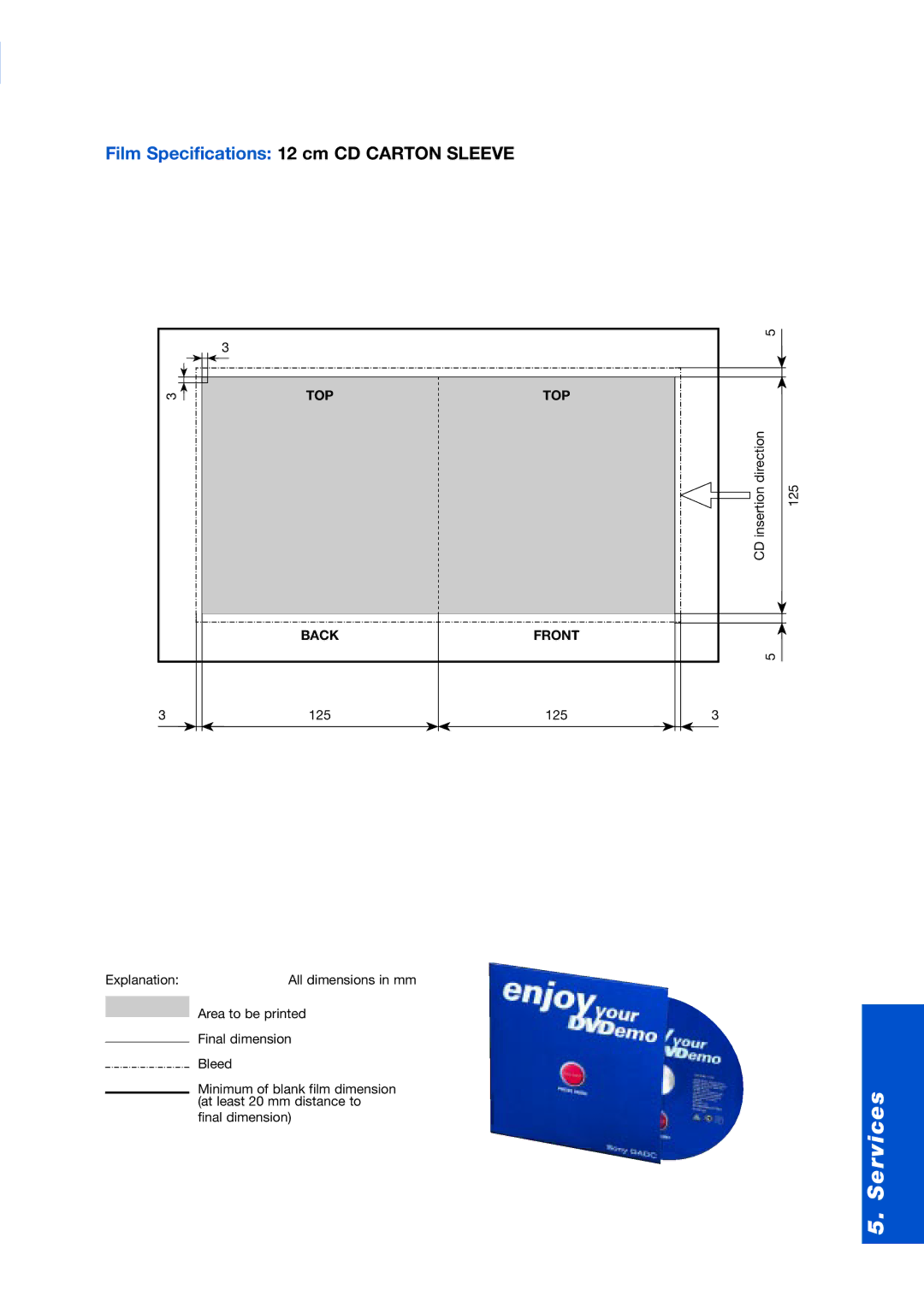 Sony DVD Rom/DVD Video manual Film Specifications 12 cm CD Carton Sleeve, Back Front 