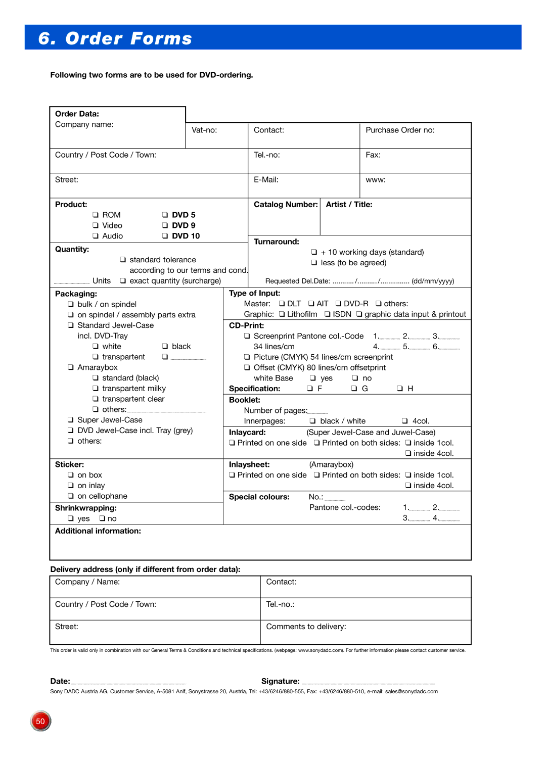 Sony DVD Rom/DVD Video manual Product Catalog Number Artist / Title, Dvd, DVD Turnaround Quantity, Packaging Type of Input 