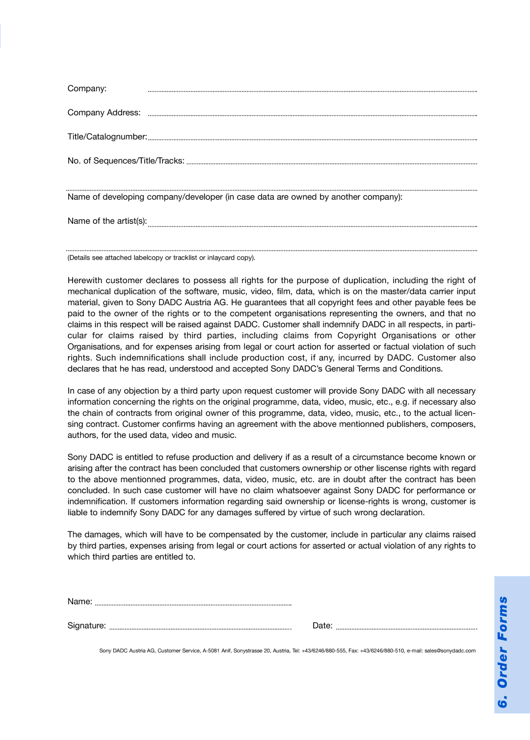 Sony DVD Rom/DVD Video manual Order Forms 