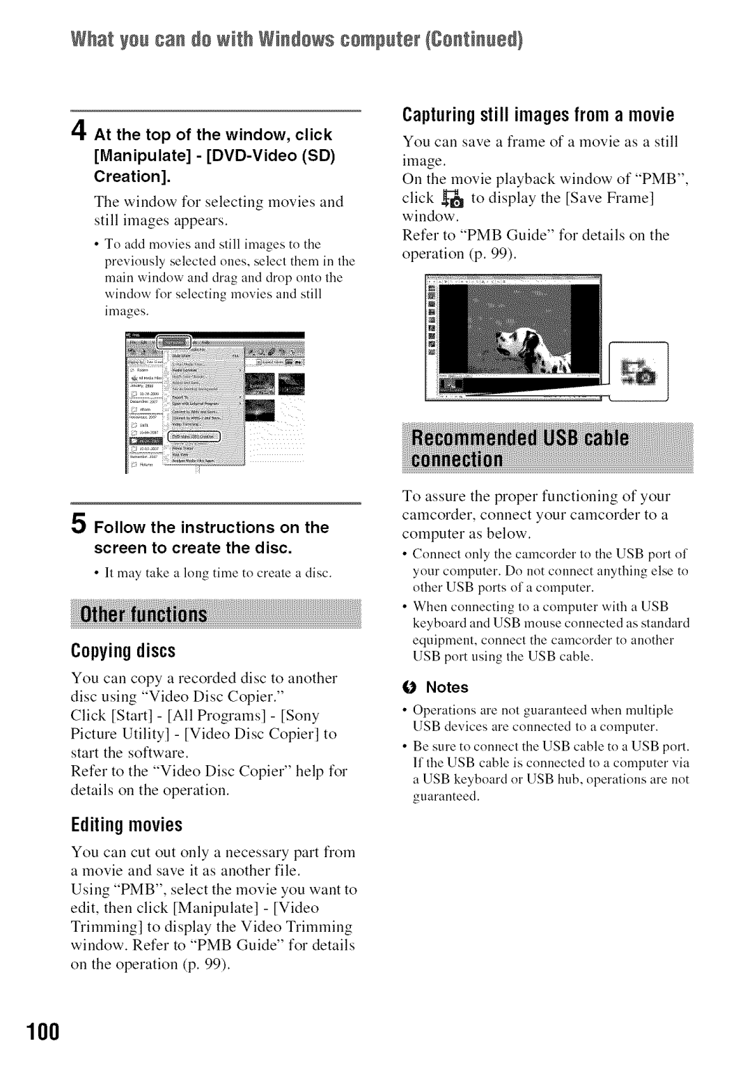 Sony DVD850 manual Capturingstillimagesfrom a movie, Copyingdiscs, Editingmovies 