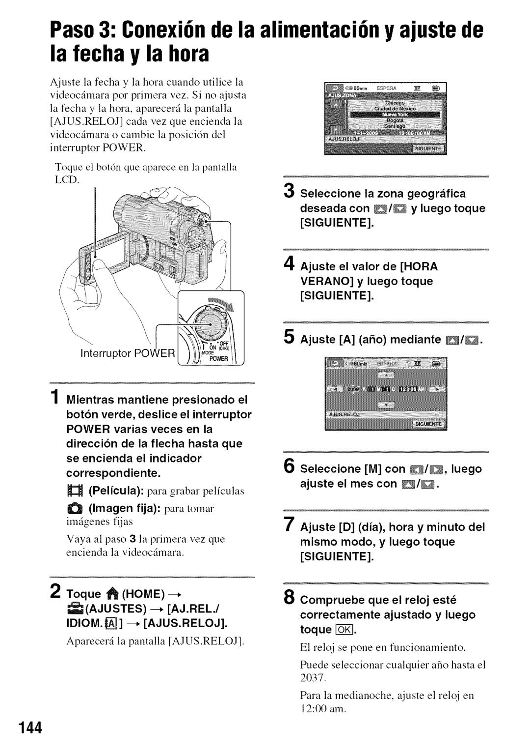 Sony DVD850 manual Toque Home Ajustes --, AJ.REL./ IDIOM. --, AJUS.RELOJ, Aparecerfi la pantalla AJUS.RELOJ 