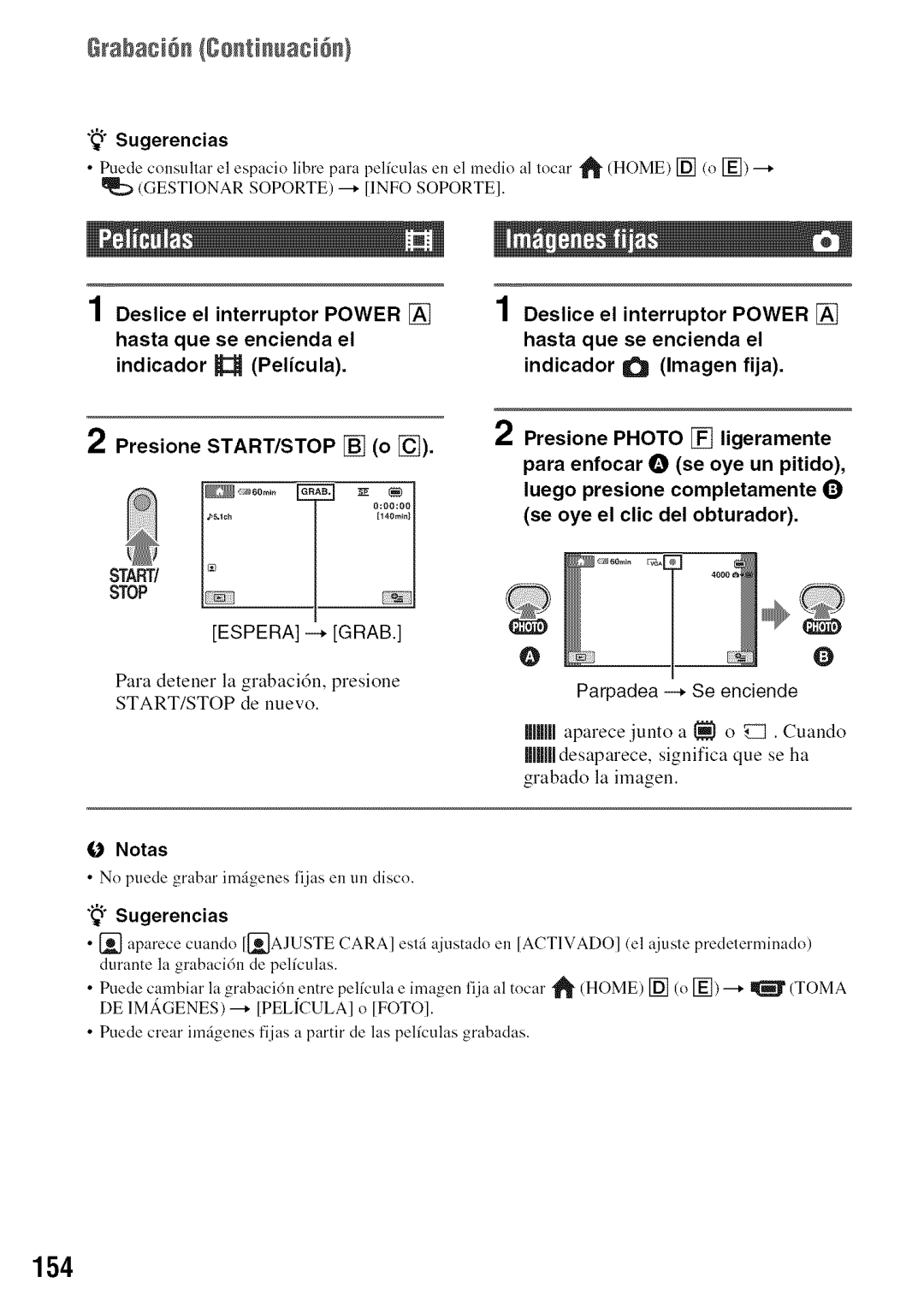 Sony DVD850 manual Rabai, 154, Start Espera Grab 