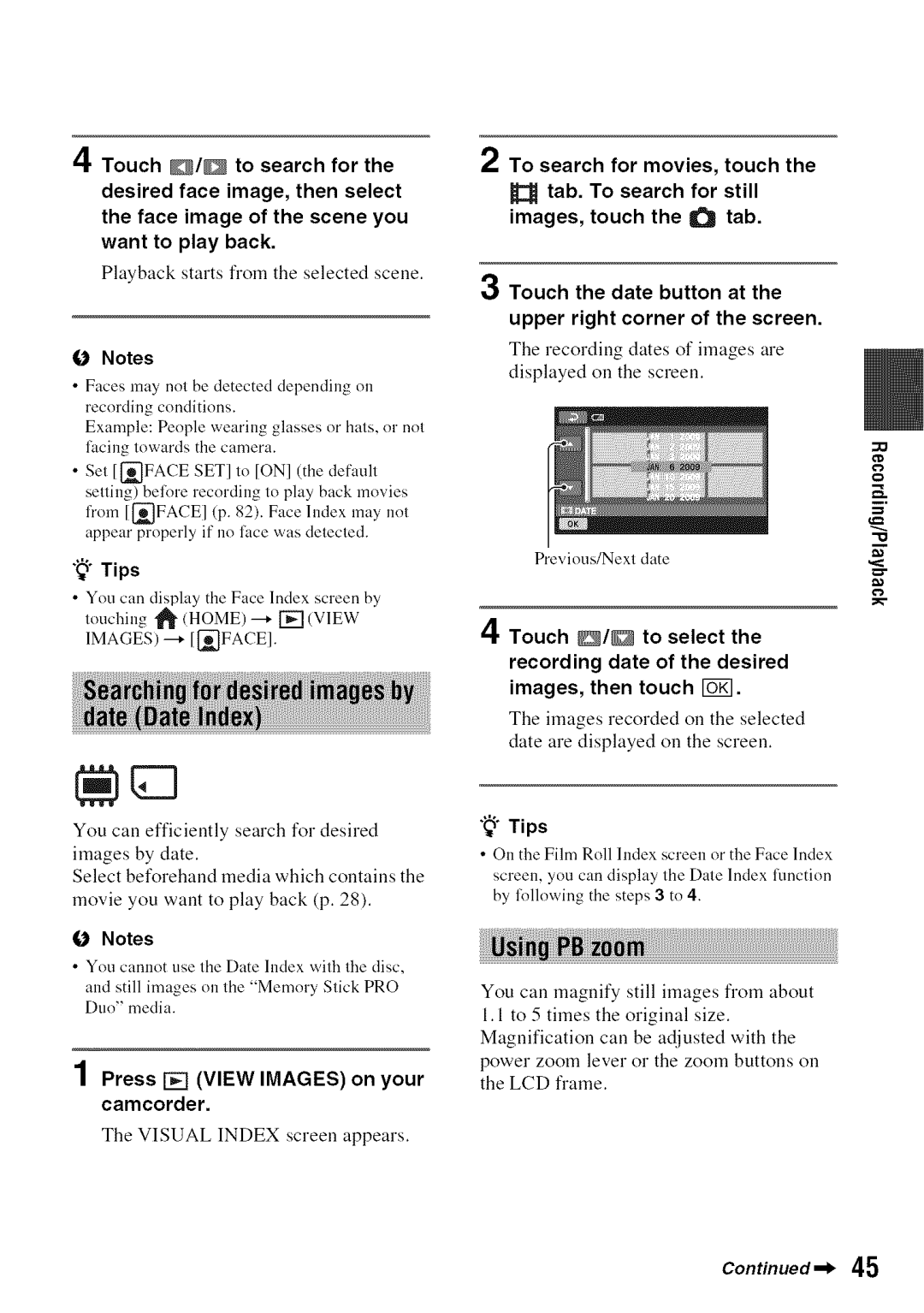 Sony DVD850 manual Recording dates of images are displayed on the screen, FO Notes 