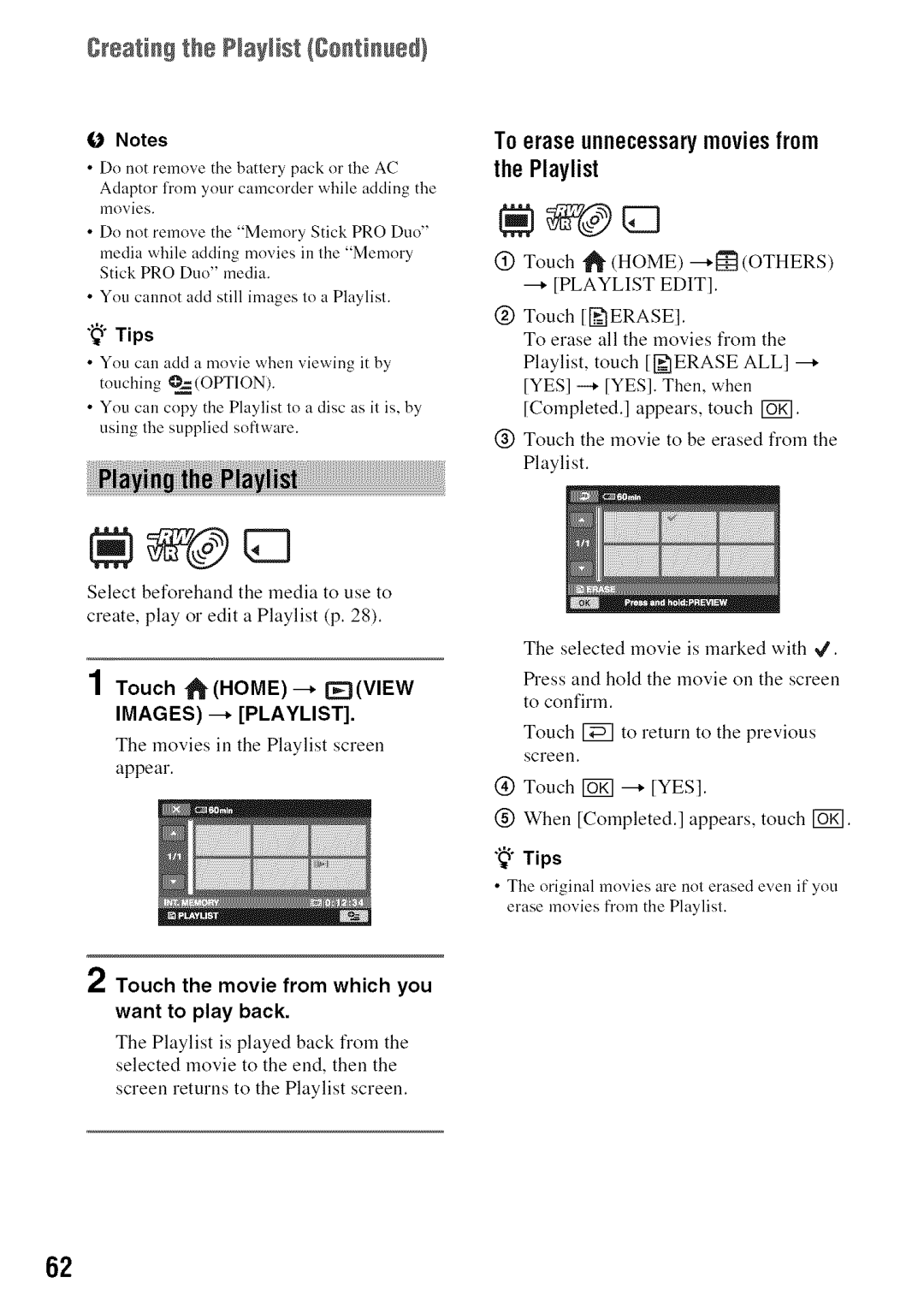 Sony DVD850 manual Geating the NayHst 8antinued, Toeraseunnecessarymoviesfrom, ThePlaylist, Images --* Playlist 