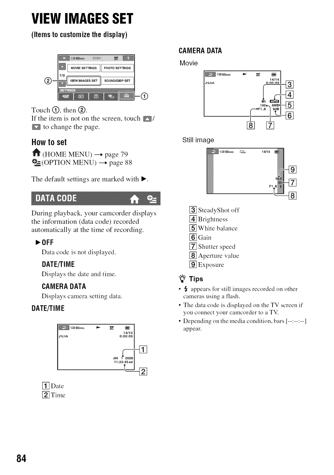 Sony DVD850 manual How to set, Items to customize the display, DATE/TIlE, Movie Still image 