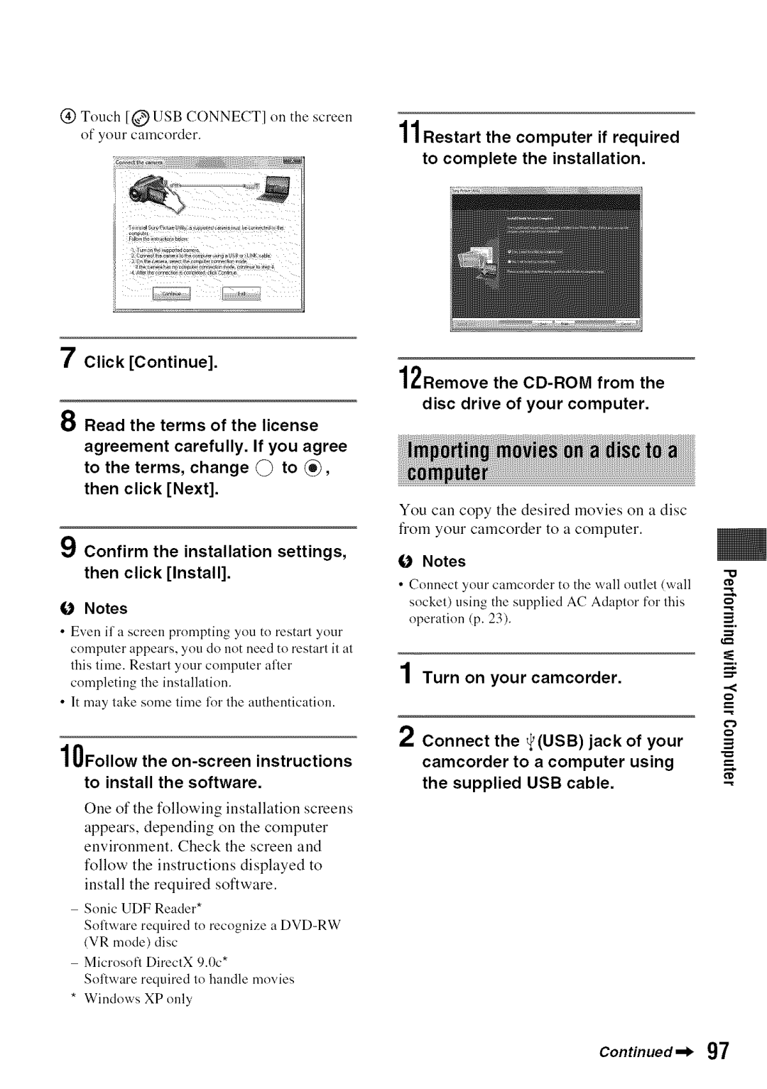 Sony DVD850 manual Usb, Cable, 10Follow the on-screen instructions To install the software 