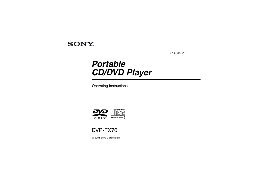 Sony DVP-FX701 operating instructions Portable CD/DVD Player 