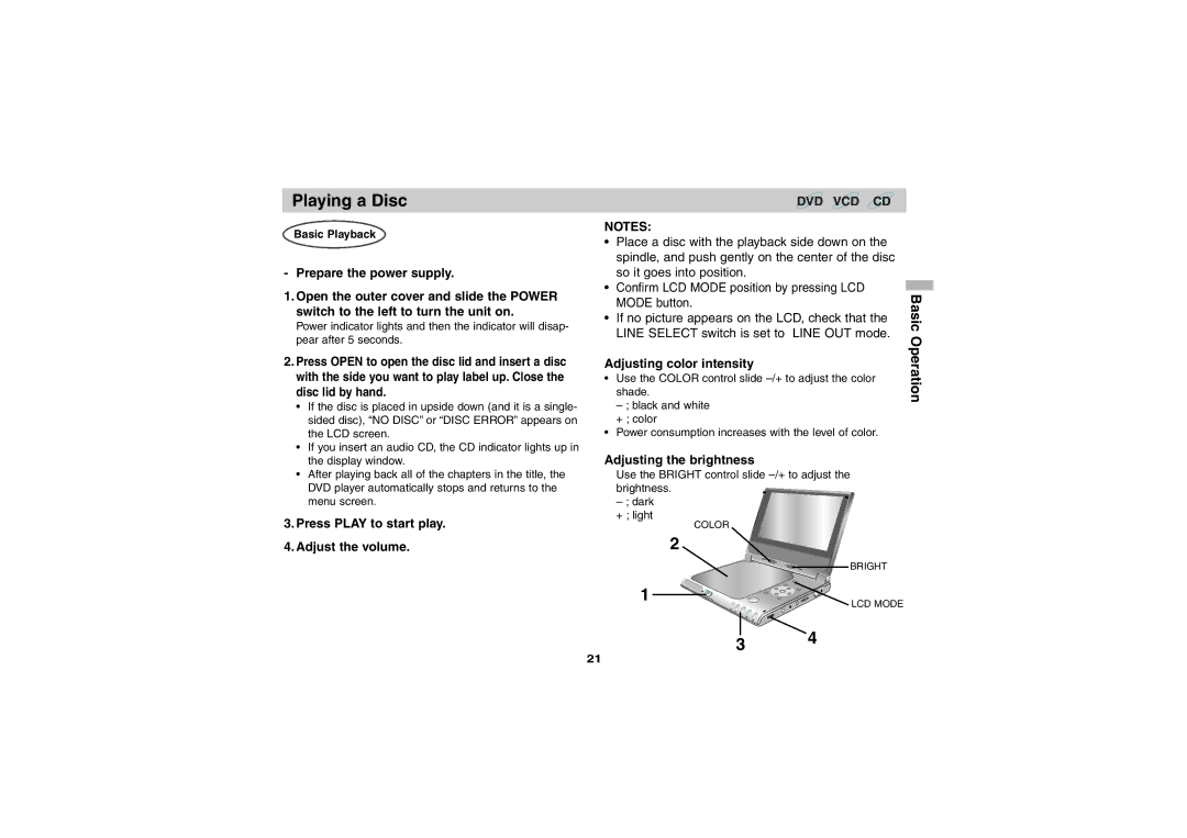 Sony DVP-FX701 Playing a Disc, Press Play to start play Adjust the volume, Adjusting color intensity, Basic Playback 