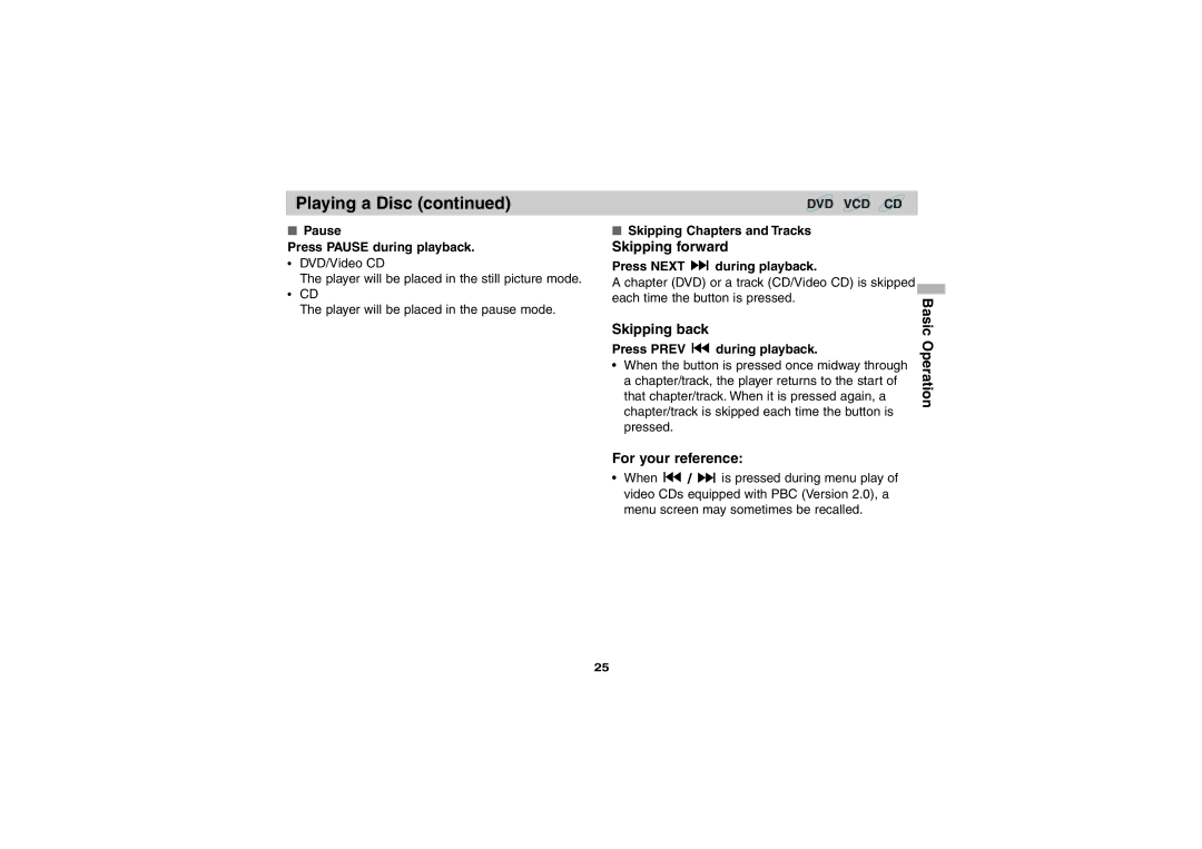 Sony DVP-FX701 operating instructions Skipping forward, Basic, Skipping back, For your reference 