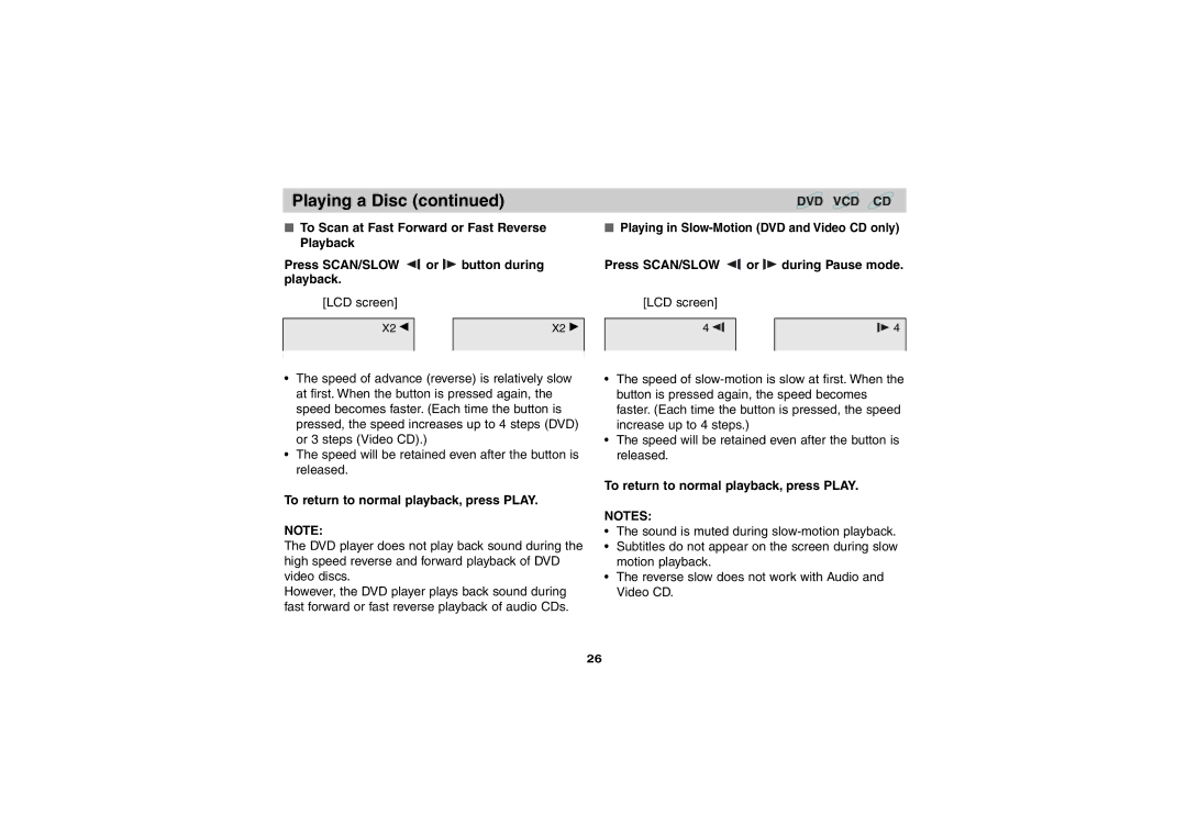 Sony DVP-FX701 operating instructions To return to normal playback, press Play, X2 F X2 G 