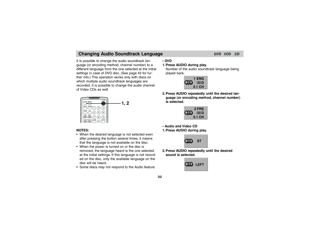 Sony DVP-FX701 operating instructions Changing Audio Soundtrack Language, Press Audio during play 