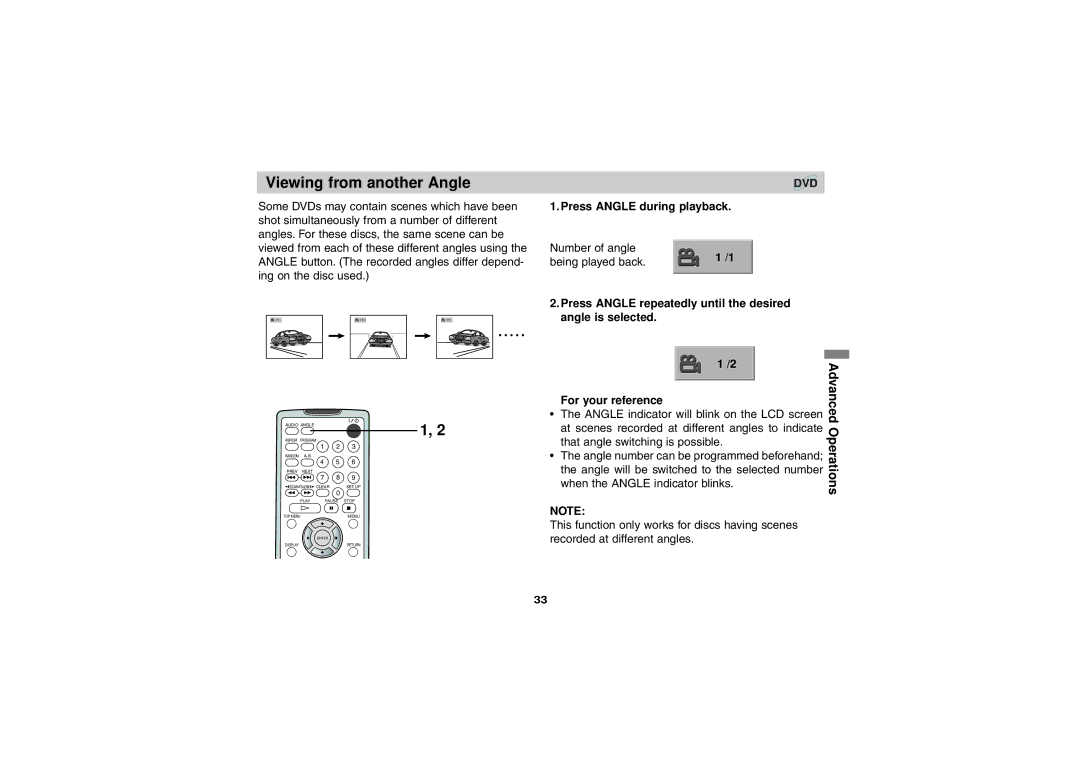 Sony DVP-FX701 operating instructions Viewing from another Angle, Operations, Press Angle during playback 