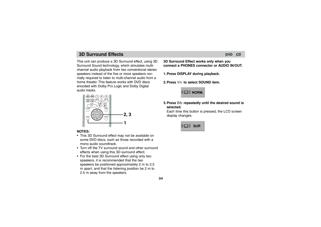 Sony DVP-FX701 operating instructions 3D Surround Effects, Press B/b repeatedly until the desired sound is selected 