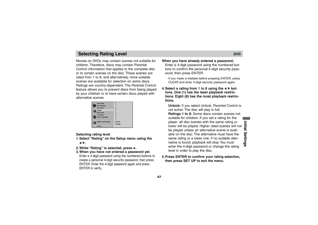 Sony DVP-FX701 operating instructions Selecting Rating Level 