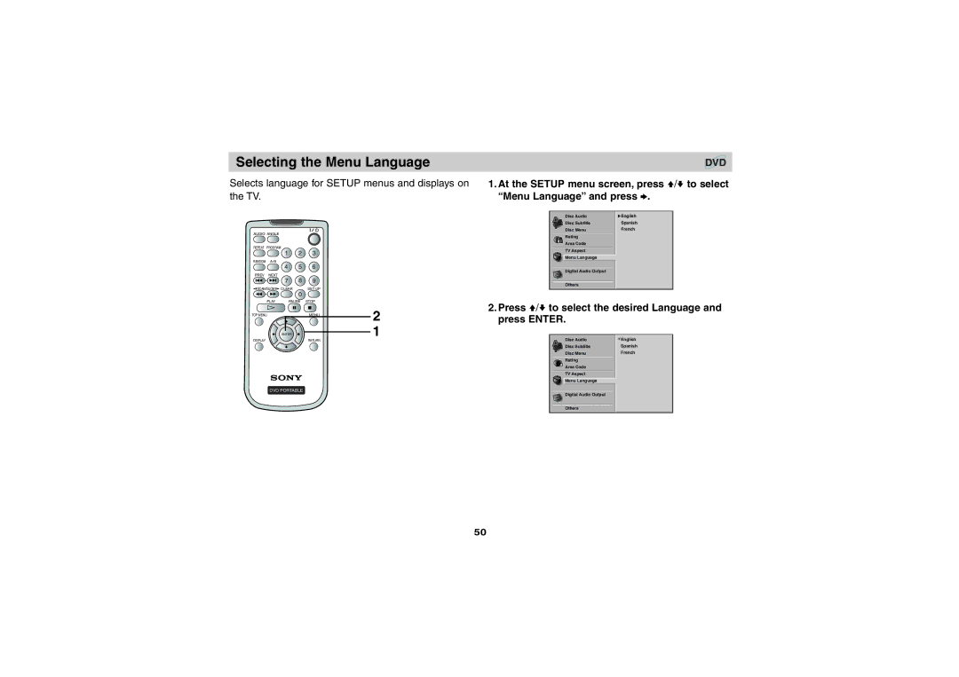 Sony DVP-FX701 operating instructions Selecting the Menu Language, Press V/v to select the desired Language and press Enter 